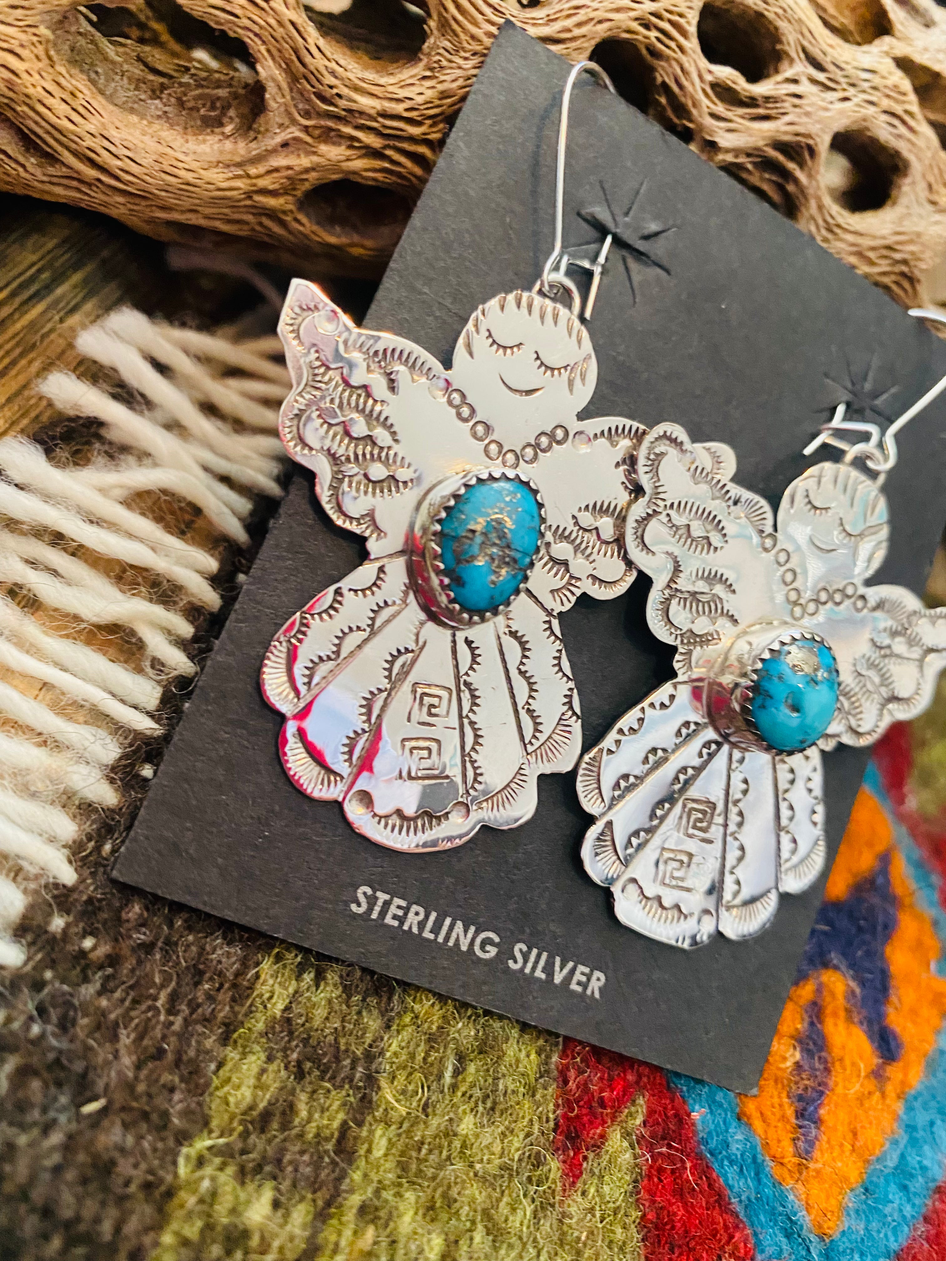 Handcrafted Turquoise & Sterling Silver Angel Dangle Earrings