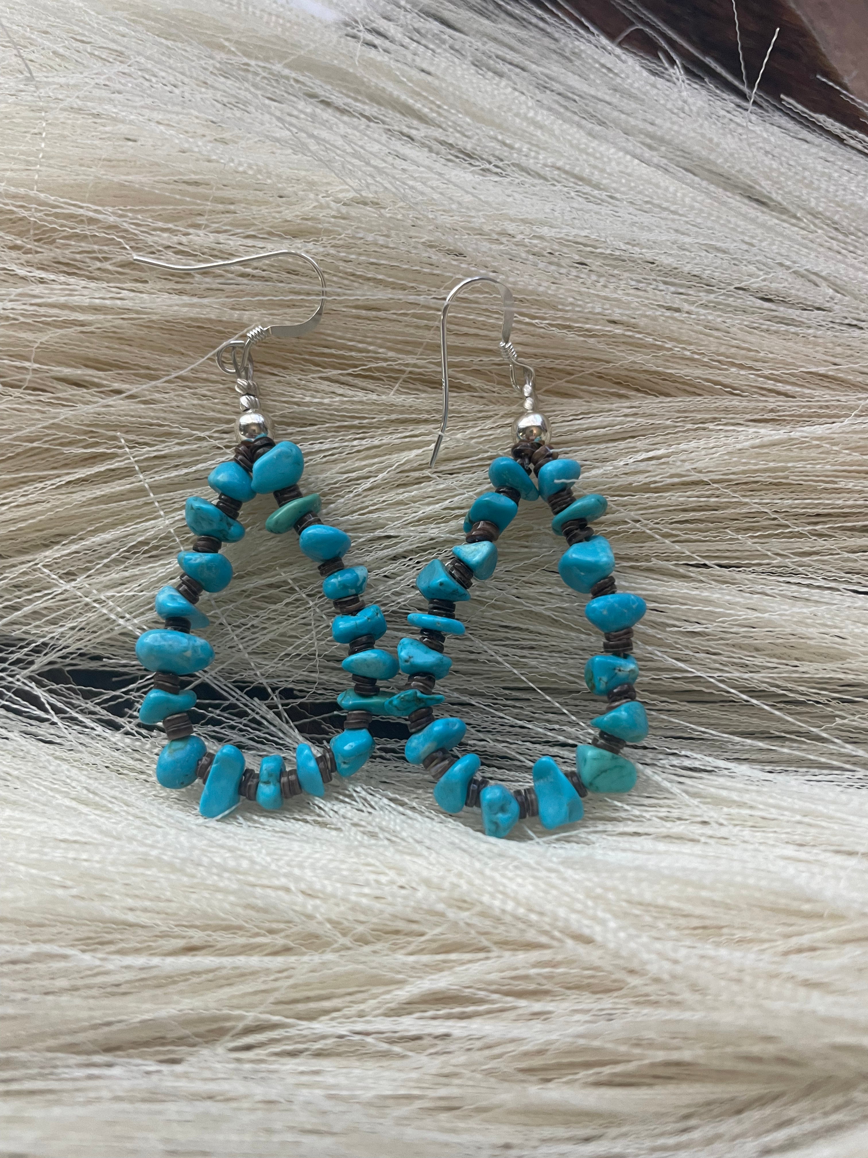 Handcrafted Sterling Silver Turquoise Chips Earrings-sm