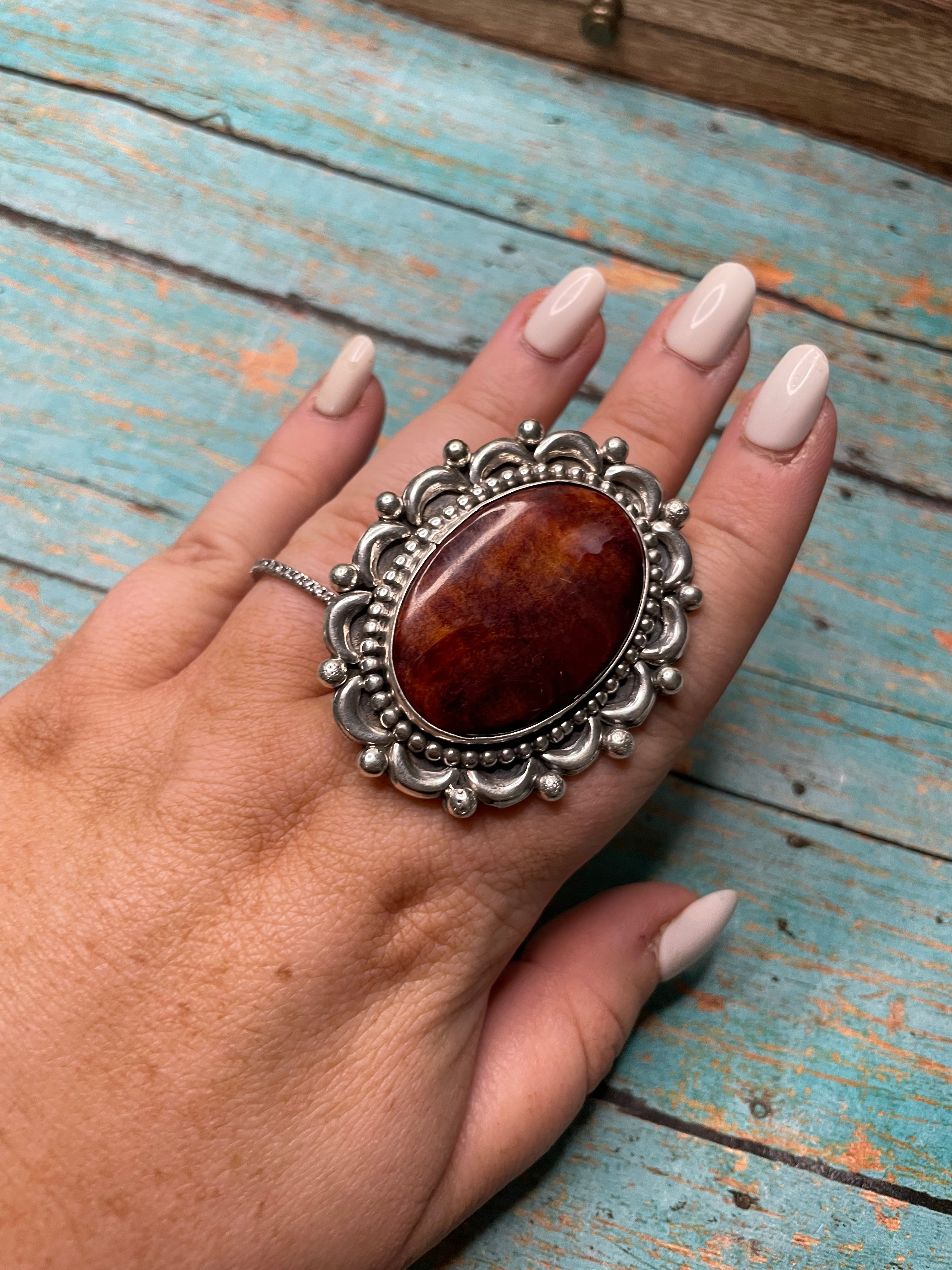 Handcrafted Spiny Sterling Silver Adjustable Ring Signed