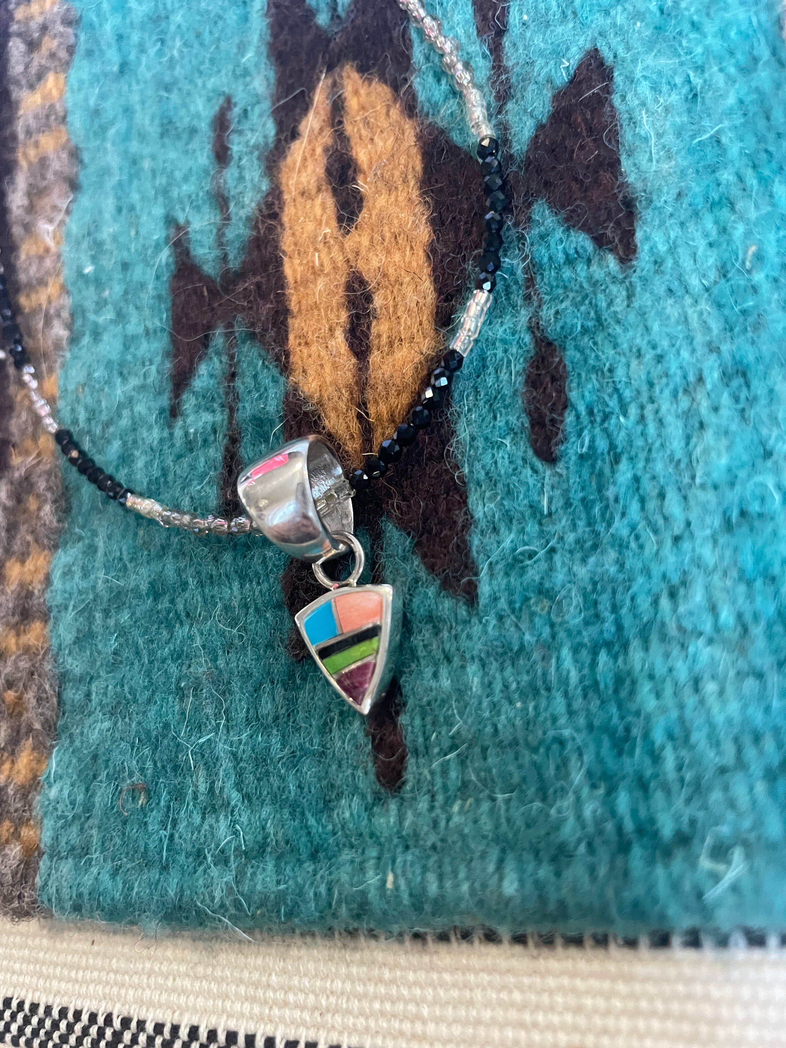 Handcrafted Multi Stone Inlay & Sterling Silver Circle Pendant