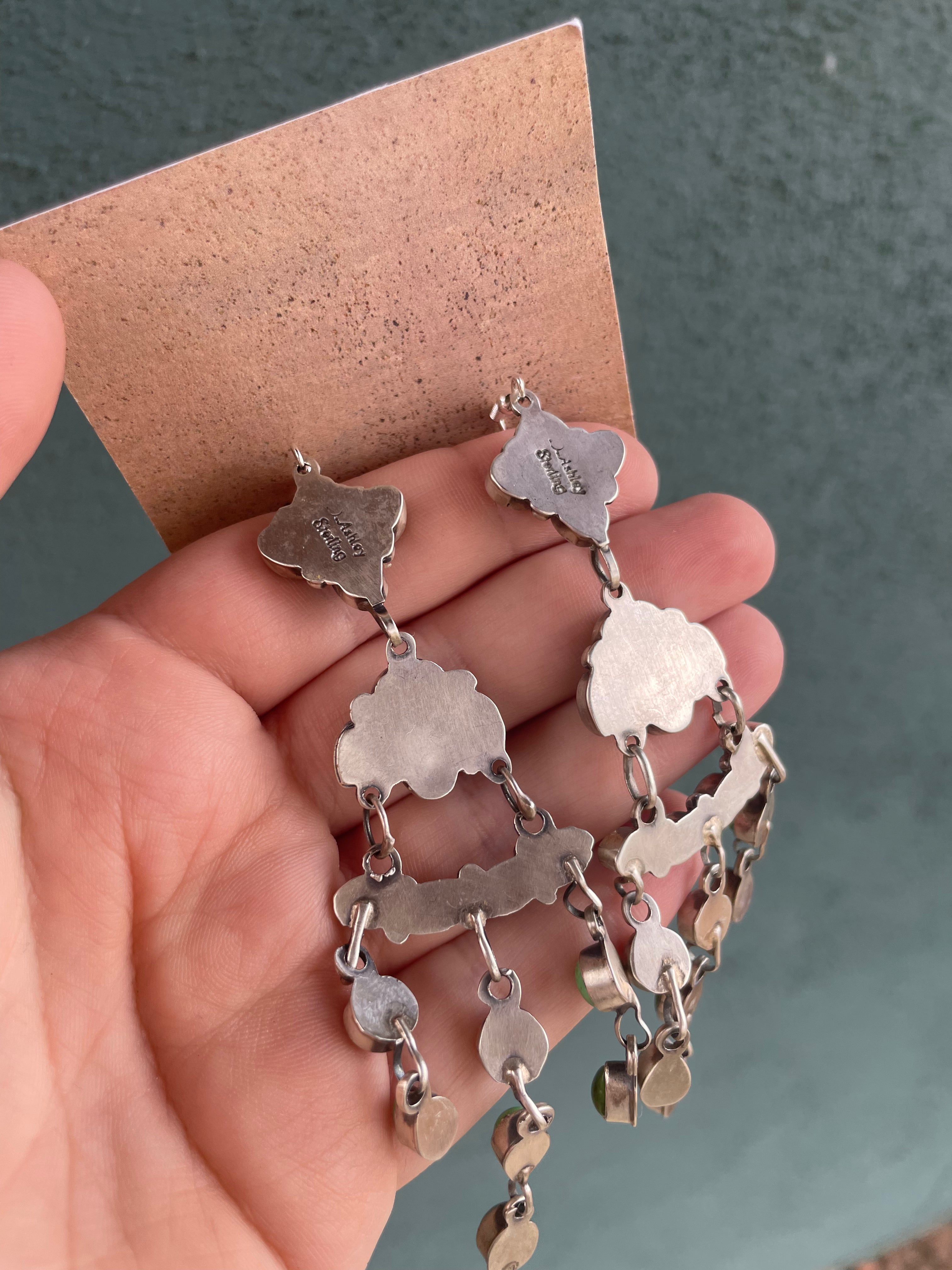 Handcrafted Sterling Silver And Sonoran Gold Turquoise Dangle Earrings Signed