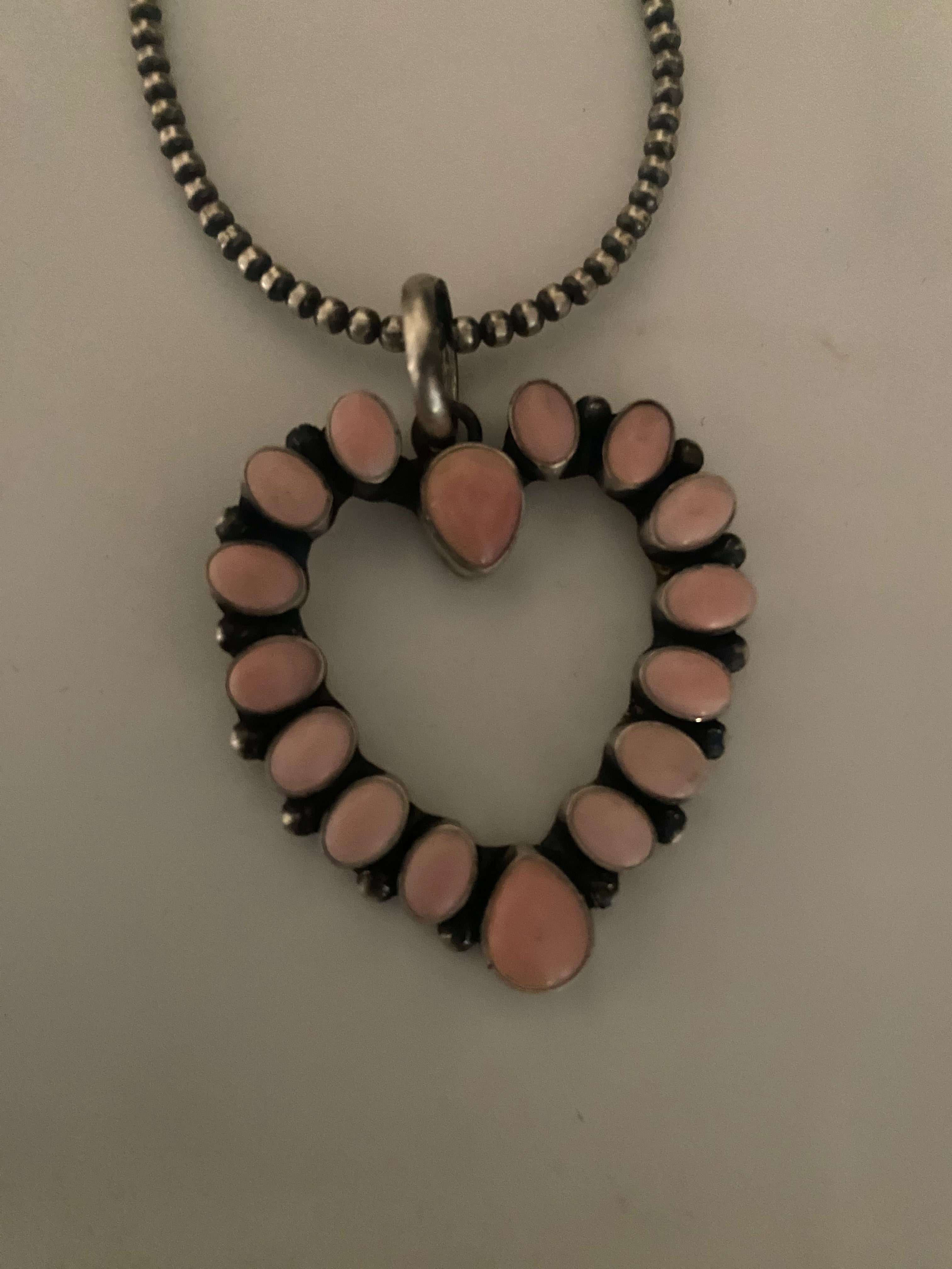 Handcrafted Heart Queen Pink Conch & Sterling Silver Pendant Signed