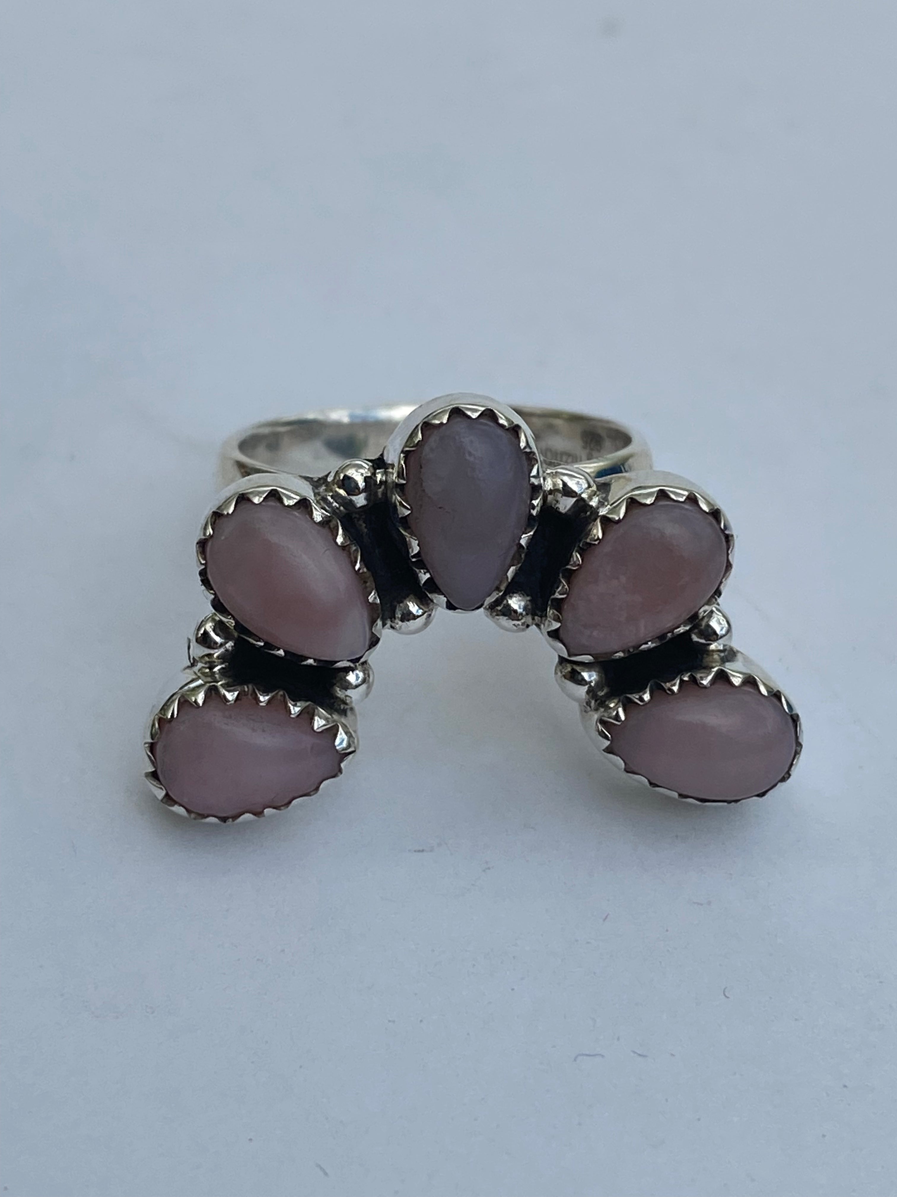 Pink Opal & Sterling Silver Diamond Wrap Ring