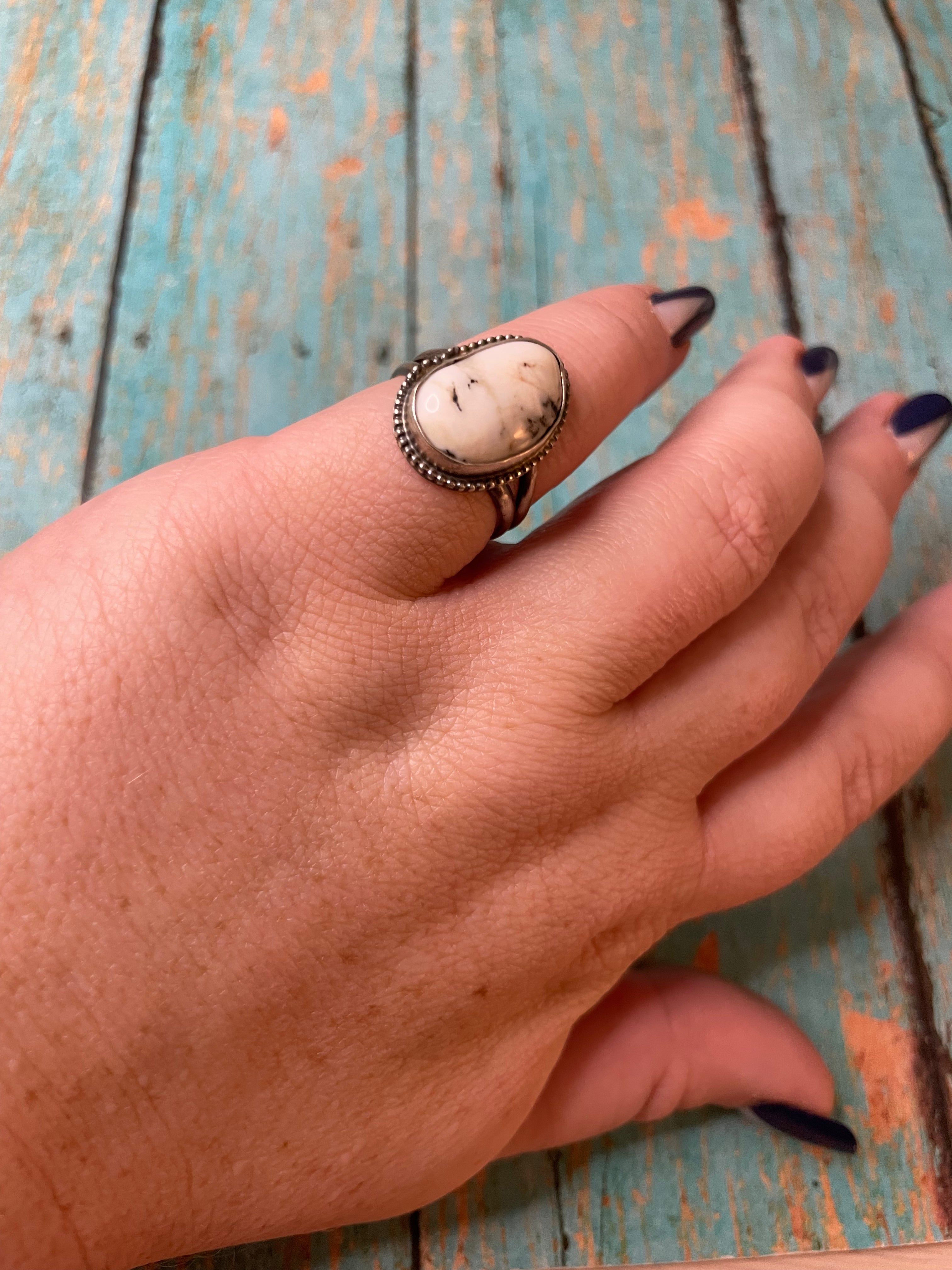 Handcrafted Sterling Silver & White Buffalo Ring