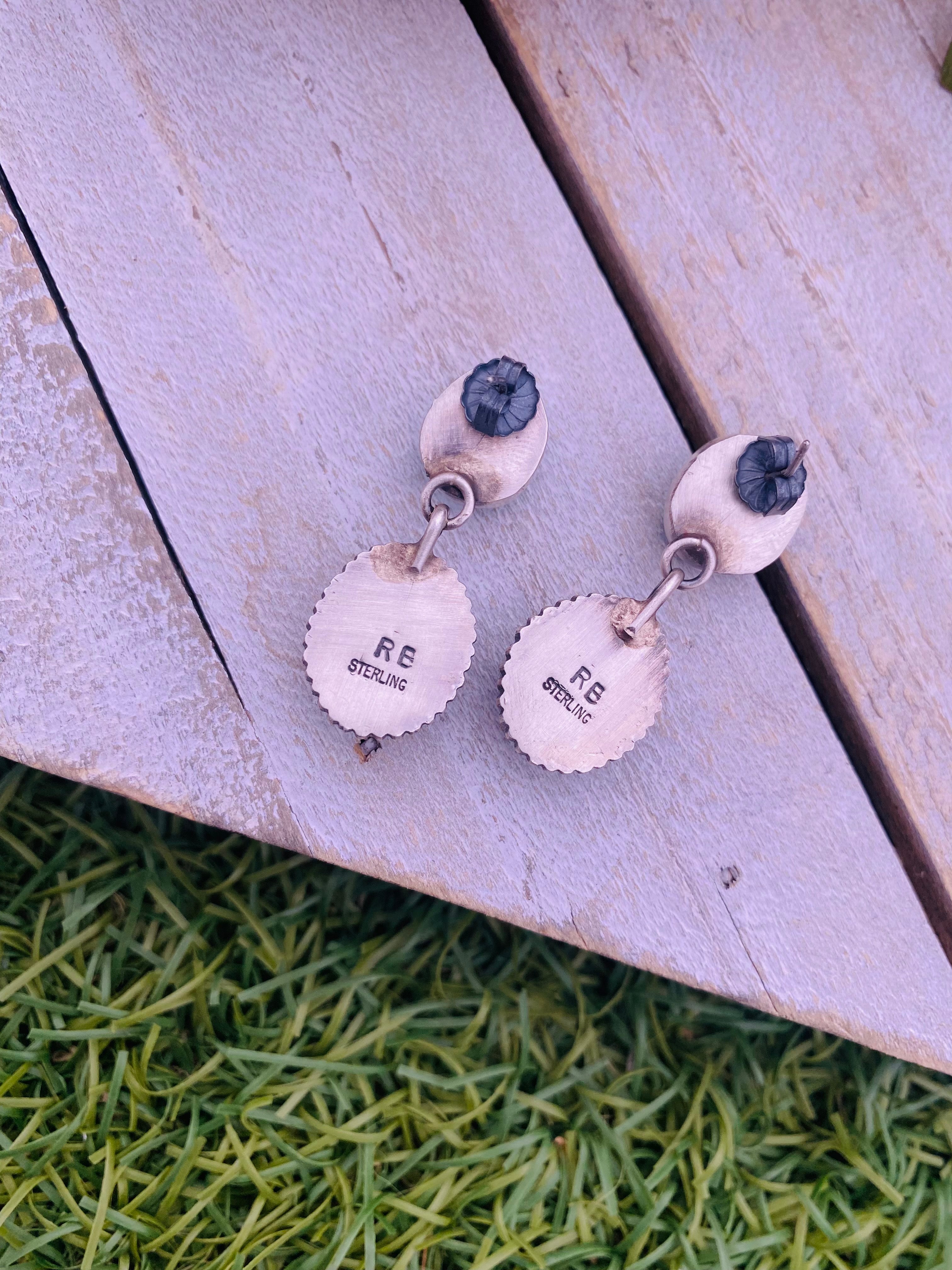 Handcrafted Sterling Silver And Turquoise Dangle Earrings Signed