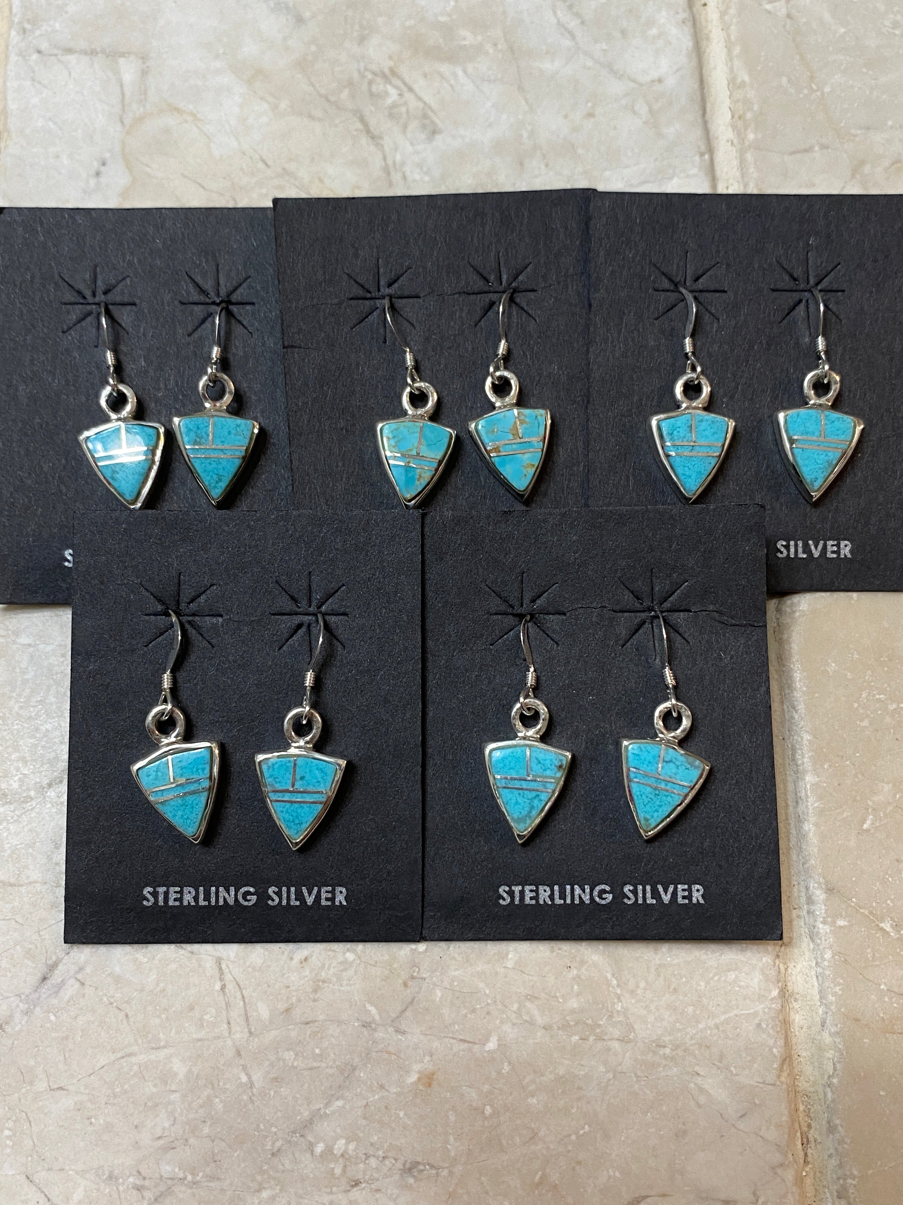 Handcrafted Turquoise 8 & Sterling Silver light blue Petite Triangle Dangle Earrings set 2