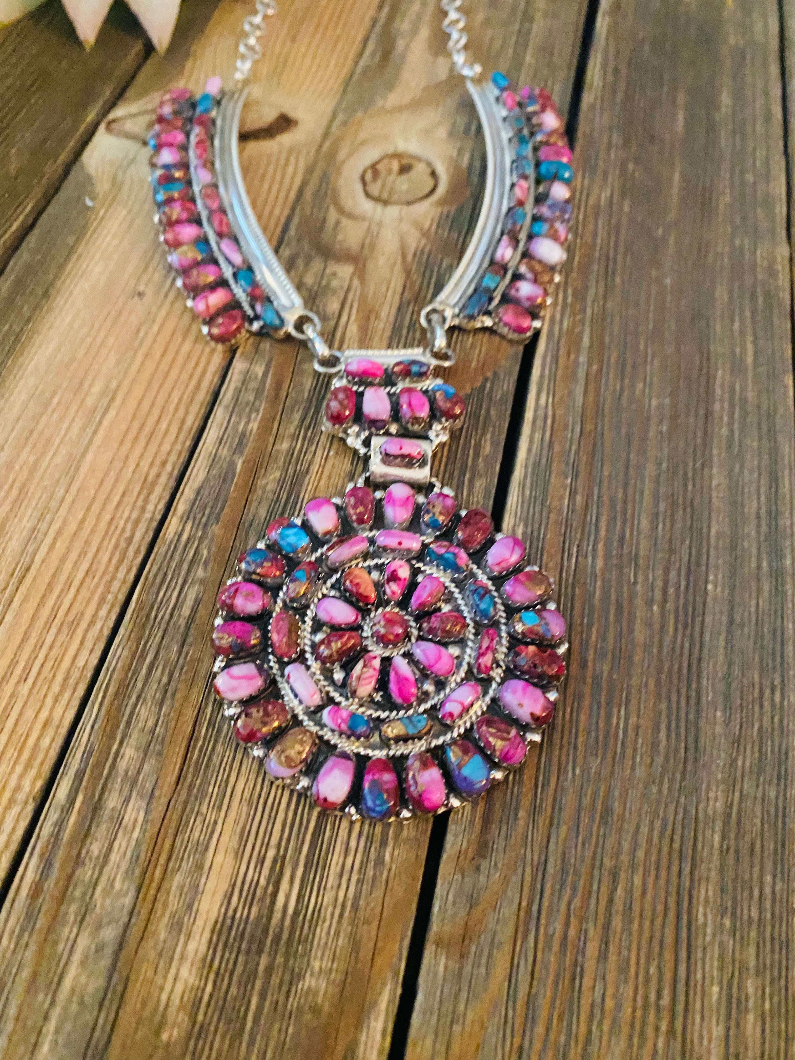Handcrafted Sterling Silver & Pink Dream Mohave Cluster Necklace by Juliana Williams