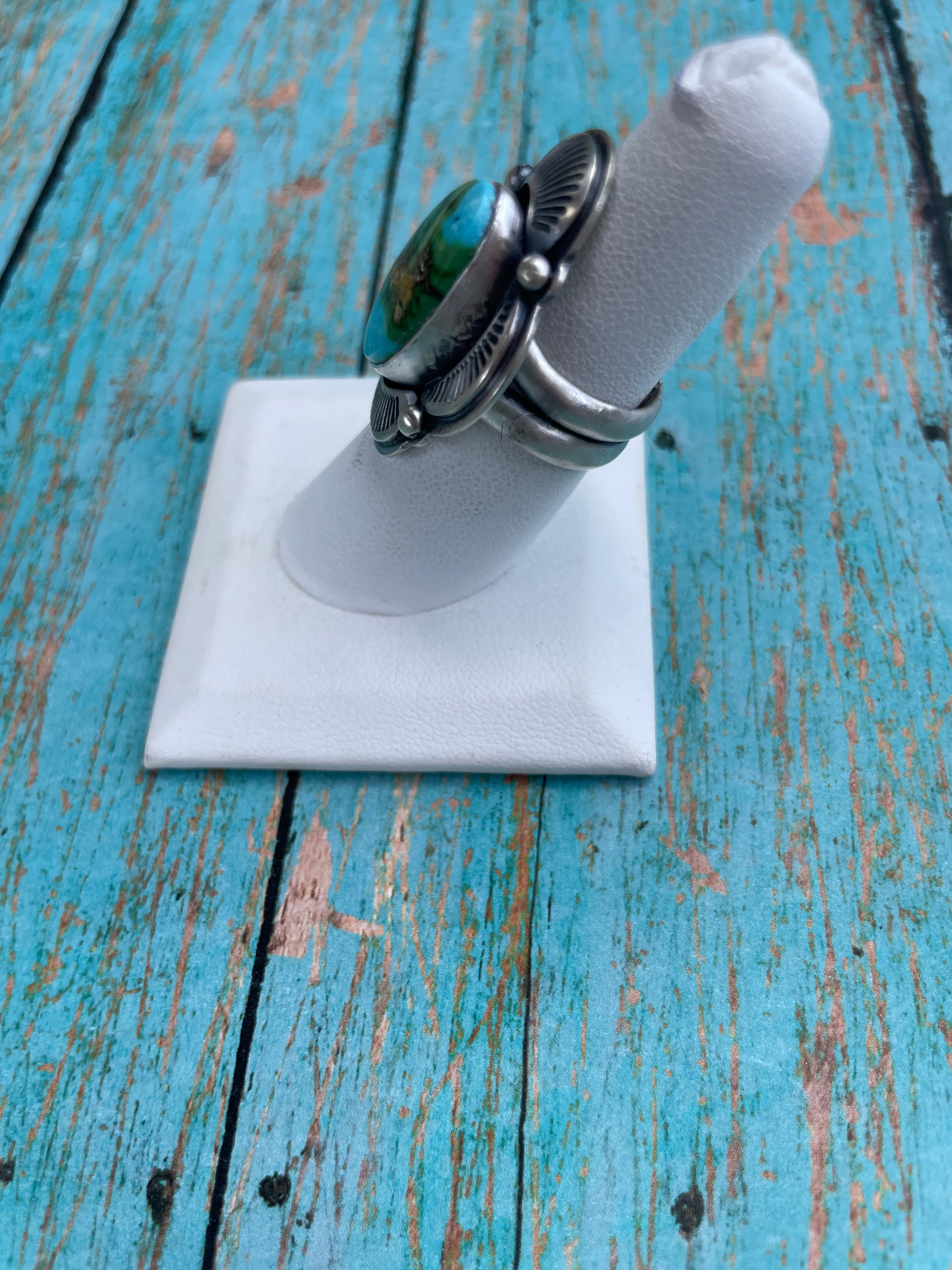 Navajo Sonoran Mountain Turquoise And Sterling Silver Statement Ring Size 7