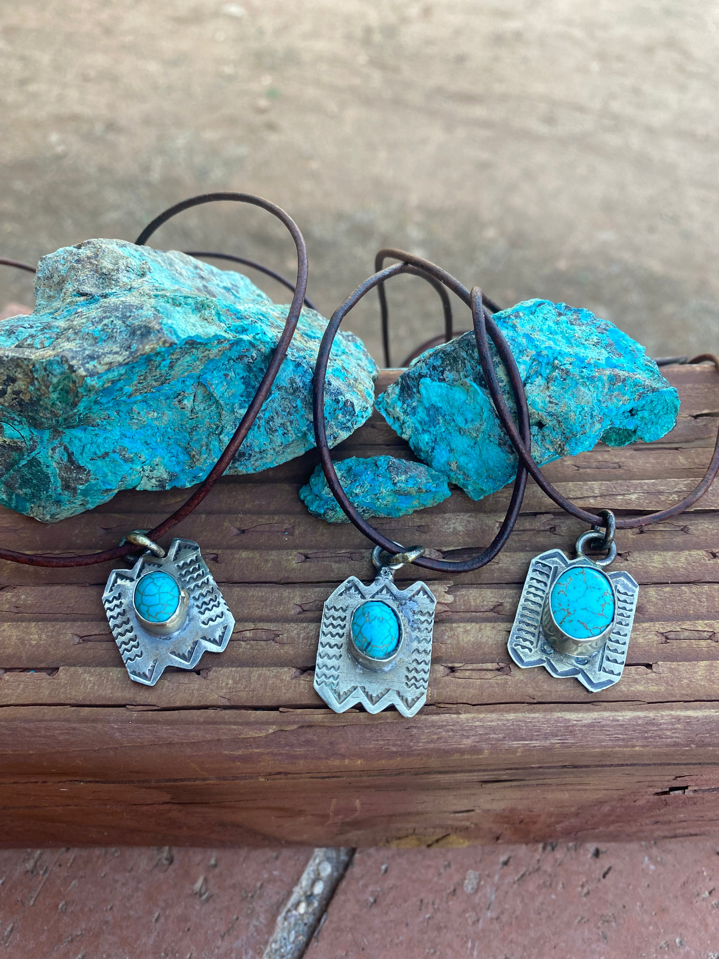 Handmade German Silver & Turquoise Leather Necklace