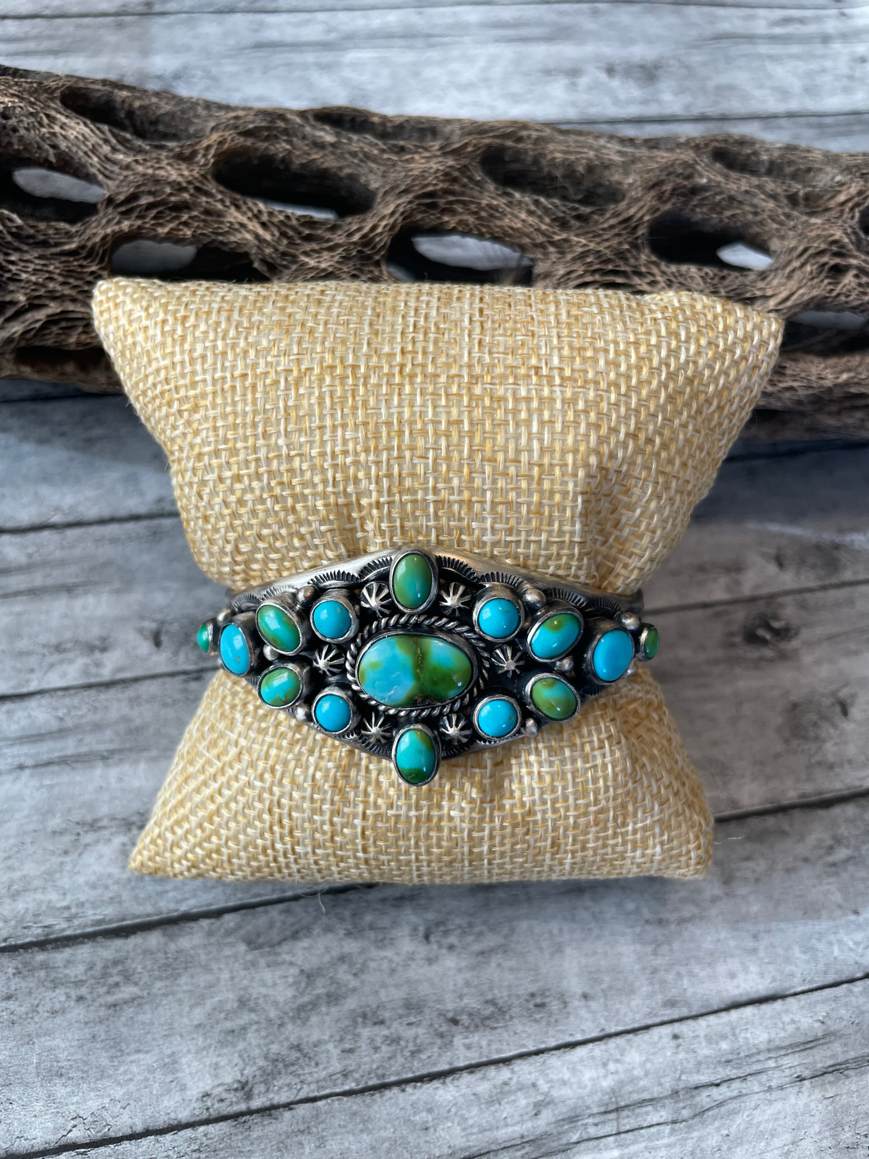 Beautiful Navajo Sterling Sonoran Mountain Turquoise Adjustable Bracelet Cuff /