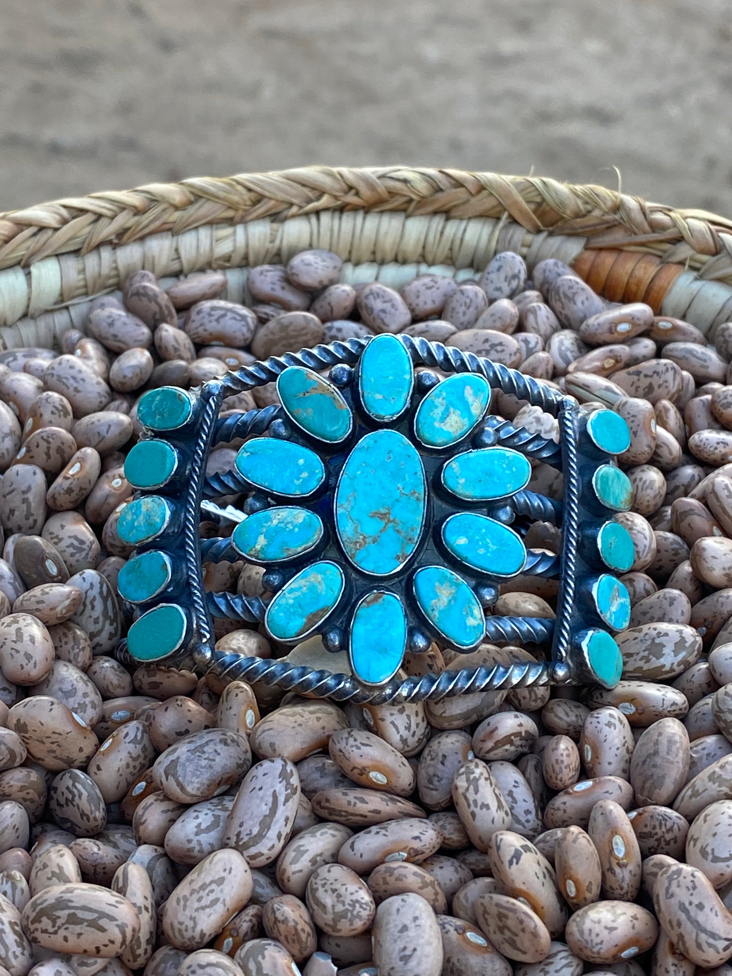 Navajo Jacqueline Silver Royston Turquoise & Sterling Cluster Cuff /