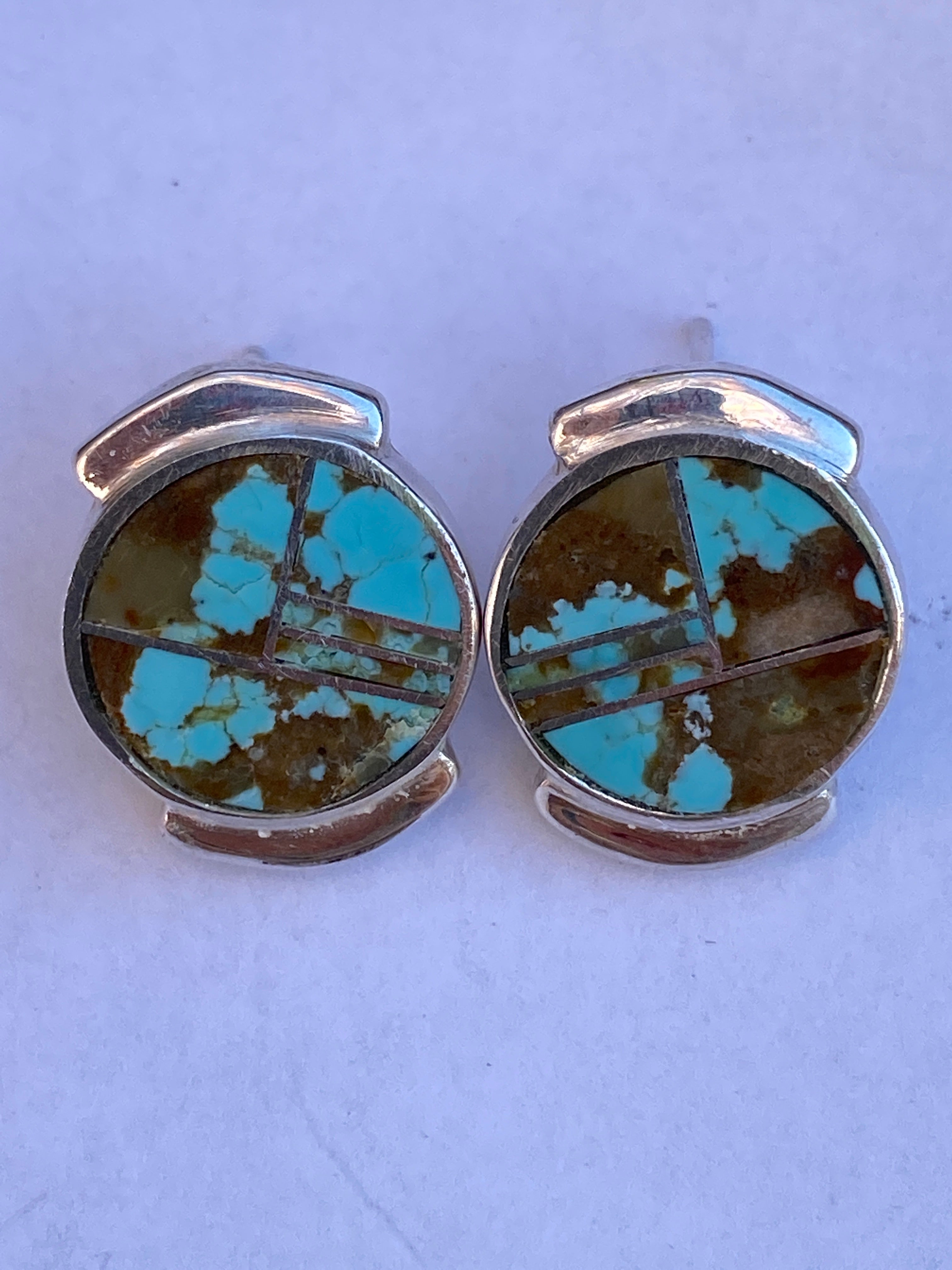 Handcrafted Turquoise #8 & Sterling Silver Stud Earrings