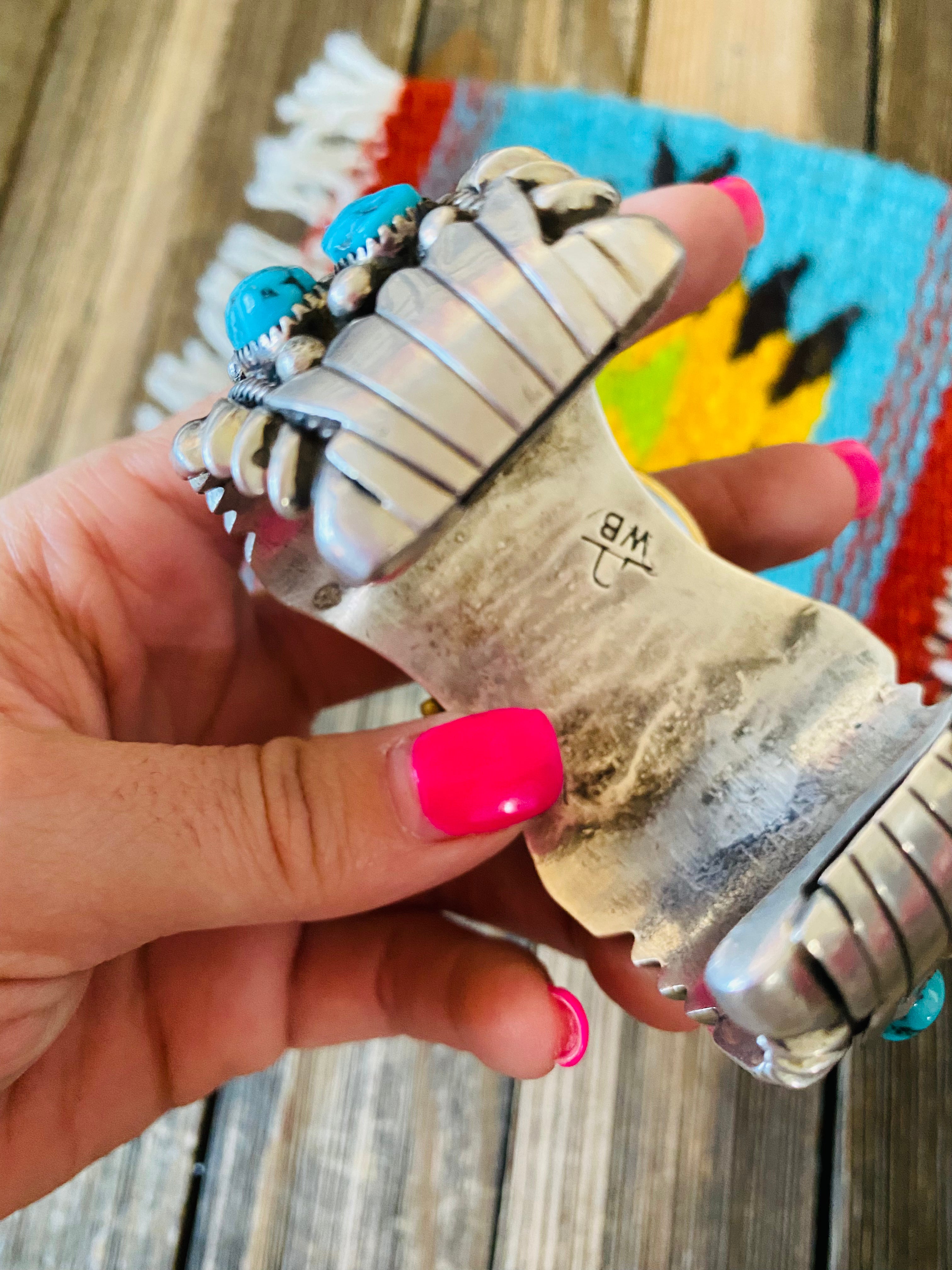 Old Pawn Vintage Kingman Turquoise & Sterling Silver Watch Cuff /