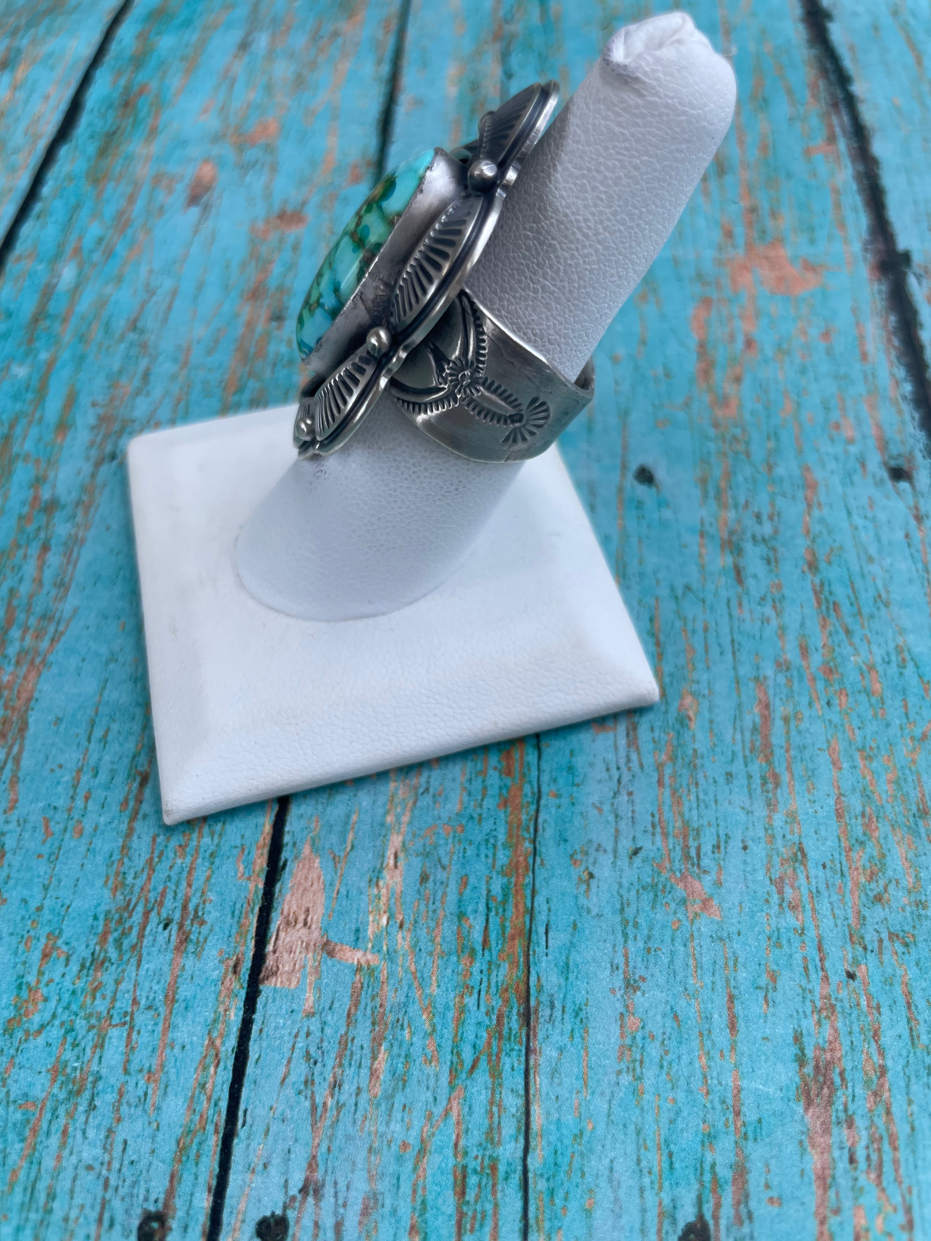 Navajo Sonoran Mountain Turquoise And Sterling Silver Statement Ring Size 7