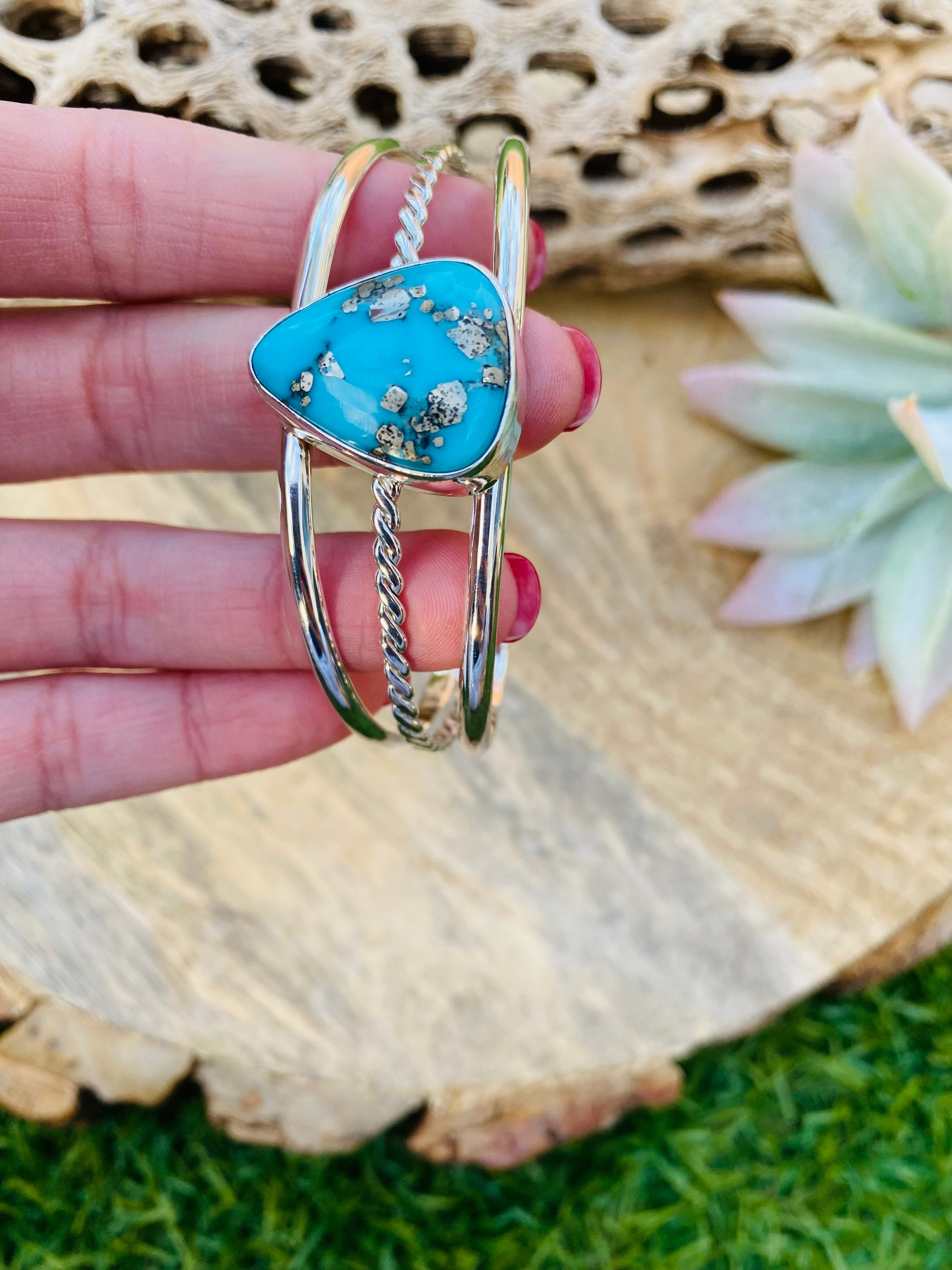 Handcrafted Kingman Turquoise & Sterling Silver Cuff Bracelet