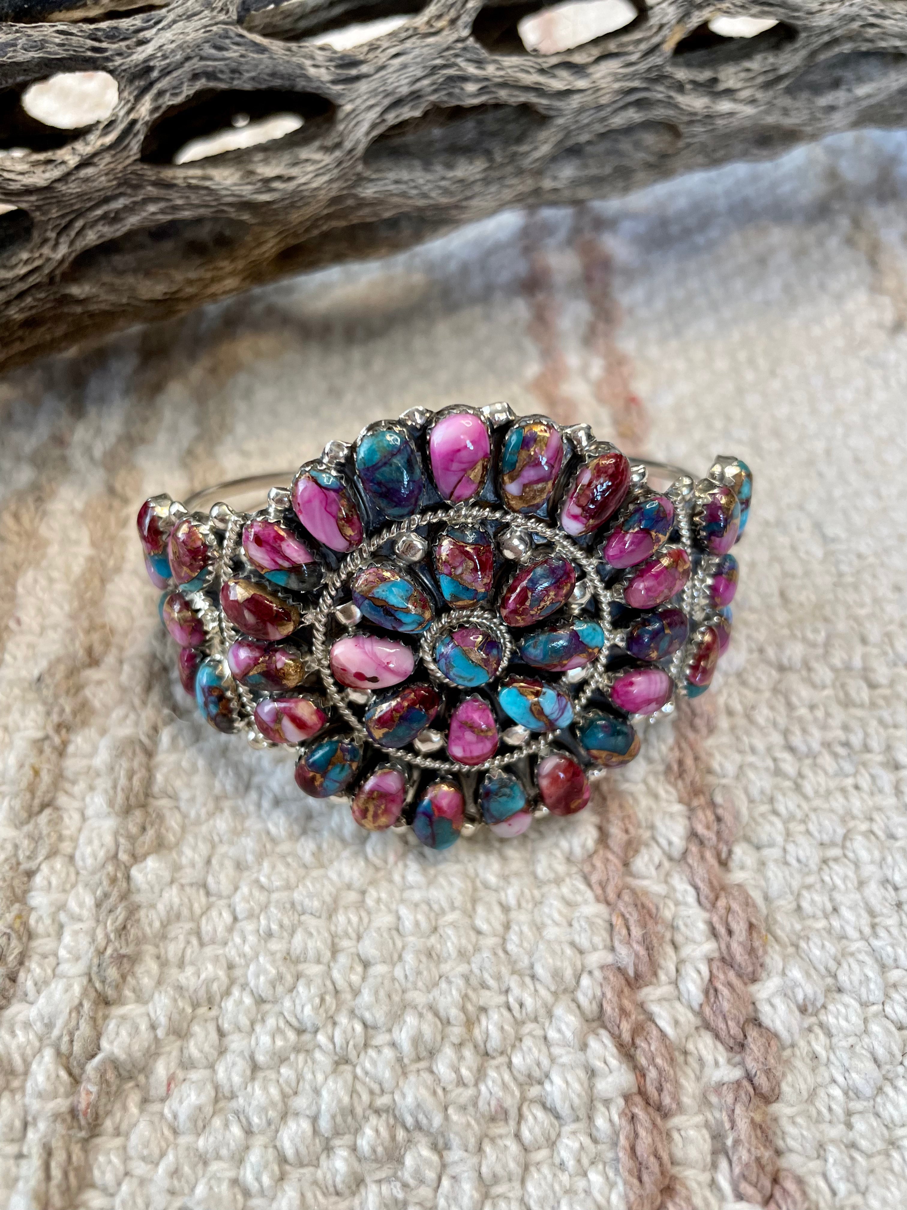 Handcrafted Purple Mojave And Sterling Silver Cuff Bracelet Signed