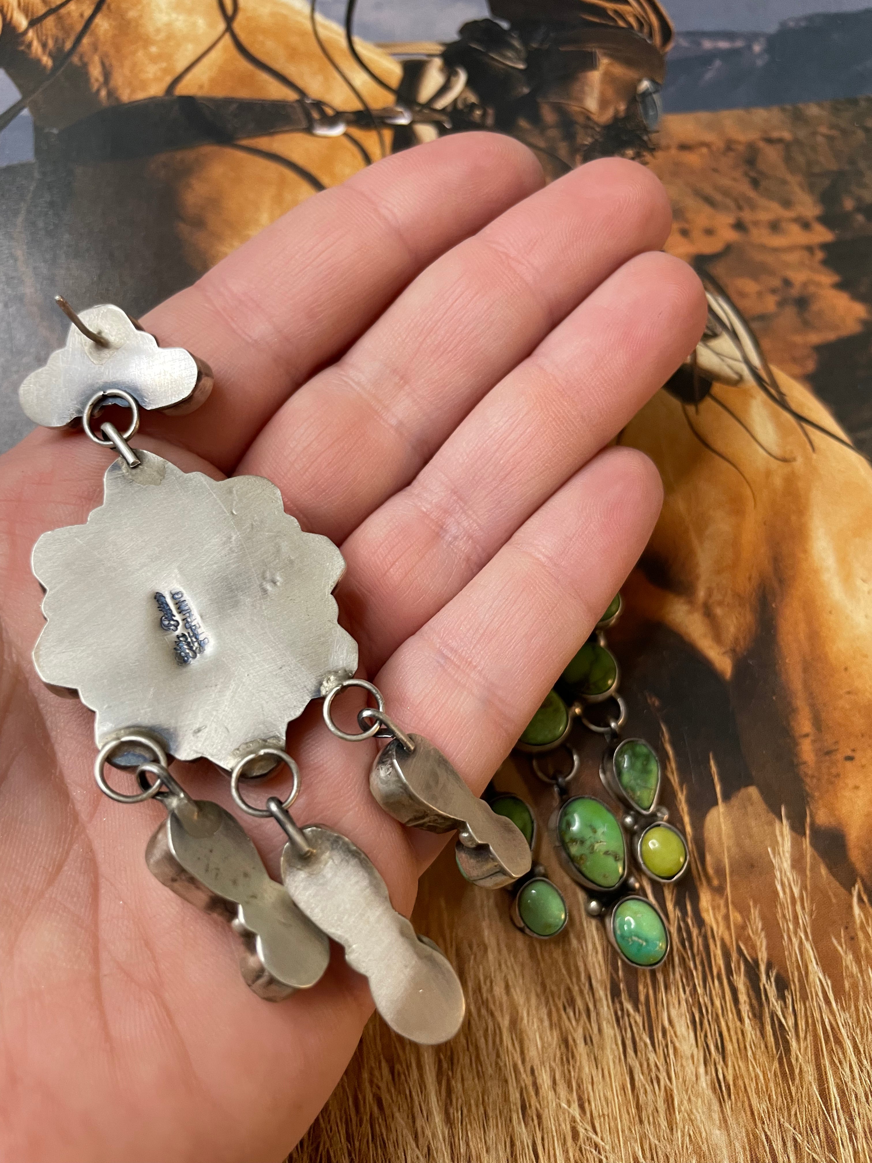 Handcrafted Sterling Silver & Turquoise Dangle Earrings Signed Ella Peter