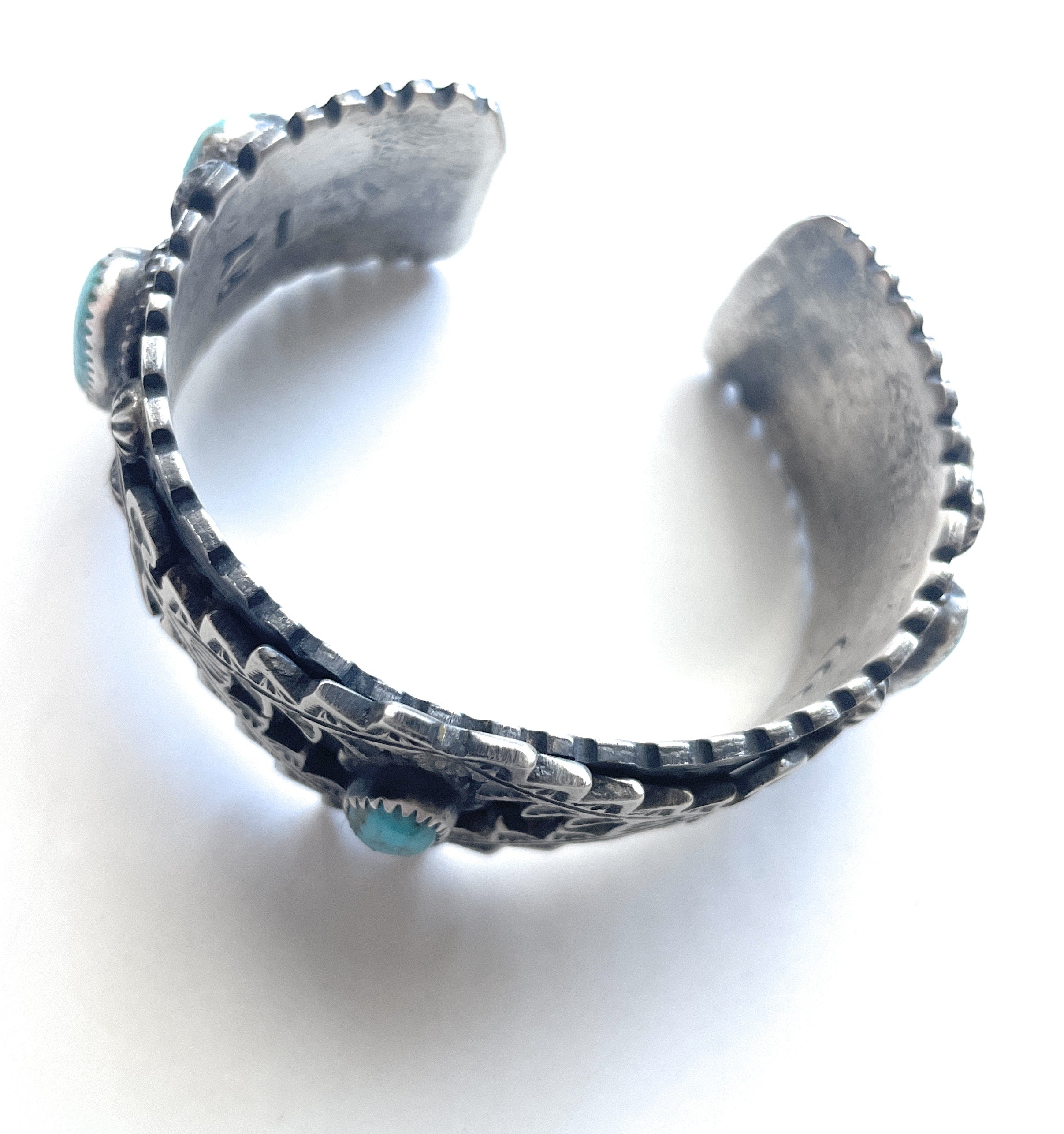 Navajo Sterling Cuff & Kingman Turquoise Cuff Bracelet Signed /
