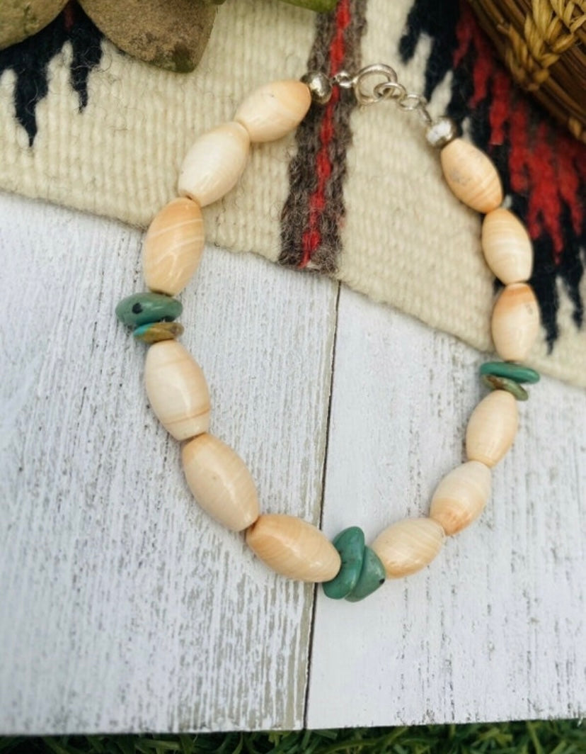Handcrafted Sterling Silver Shell & Turquoise Bracelet