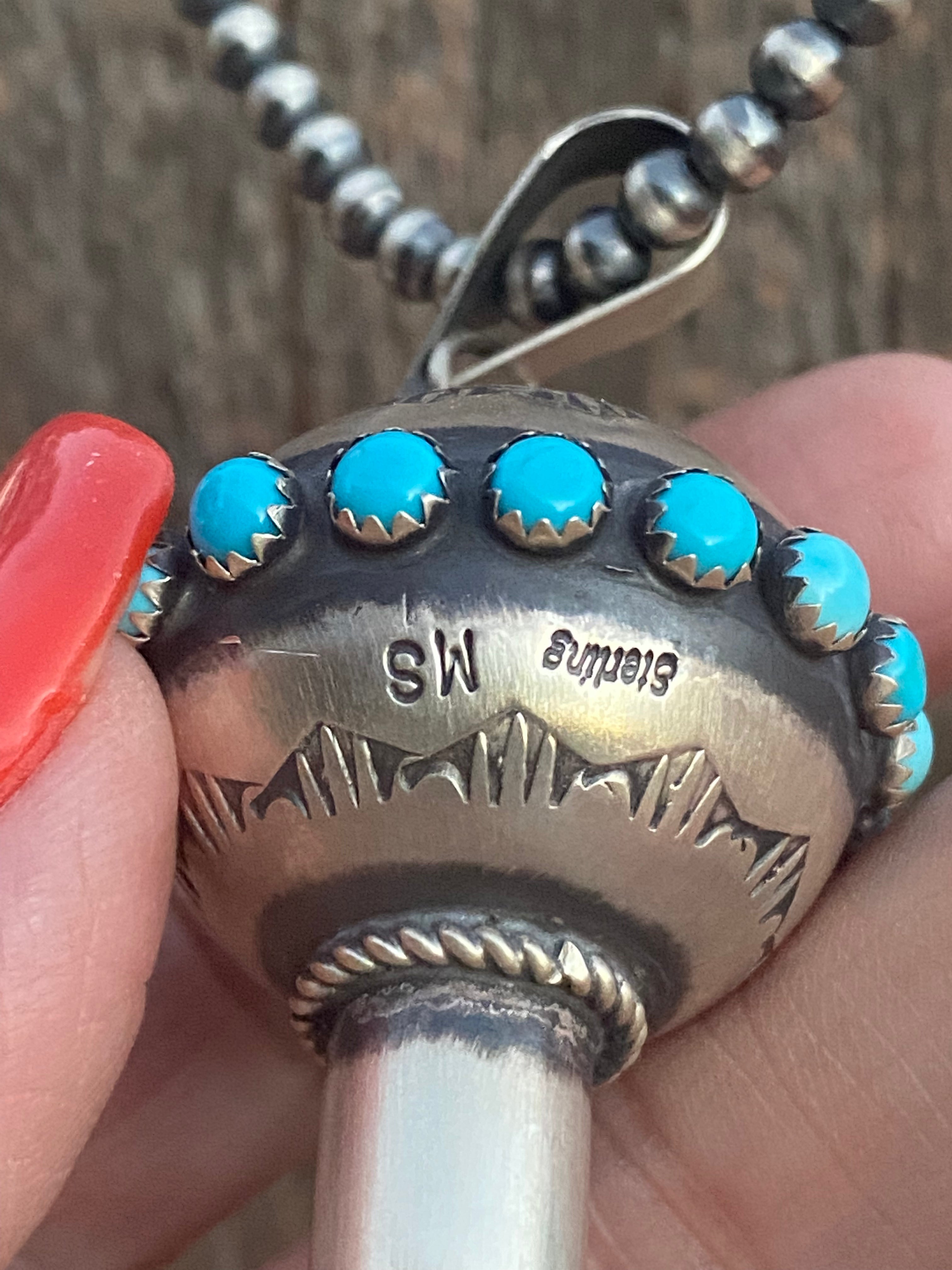 Handcrafted Sterling Silver & Turquoise Blossom Pendant Signed