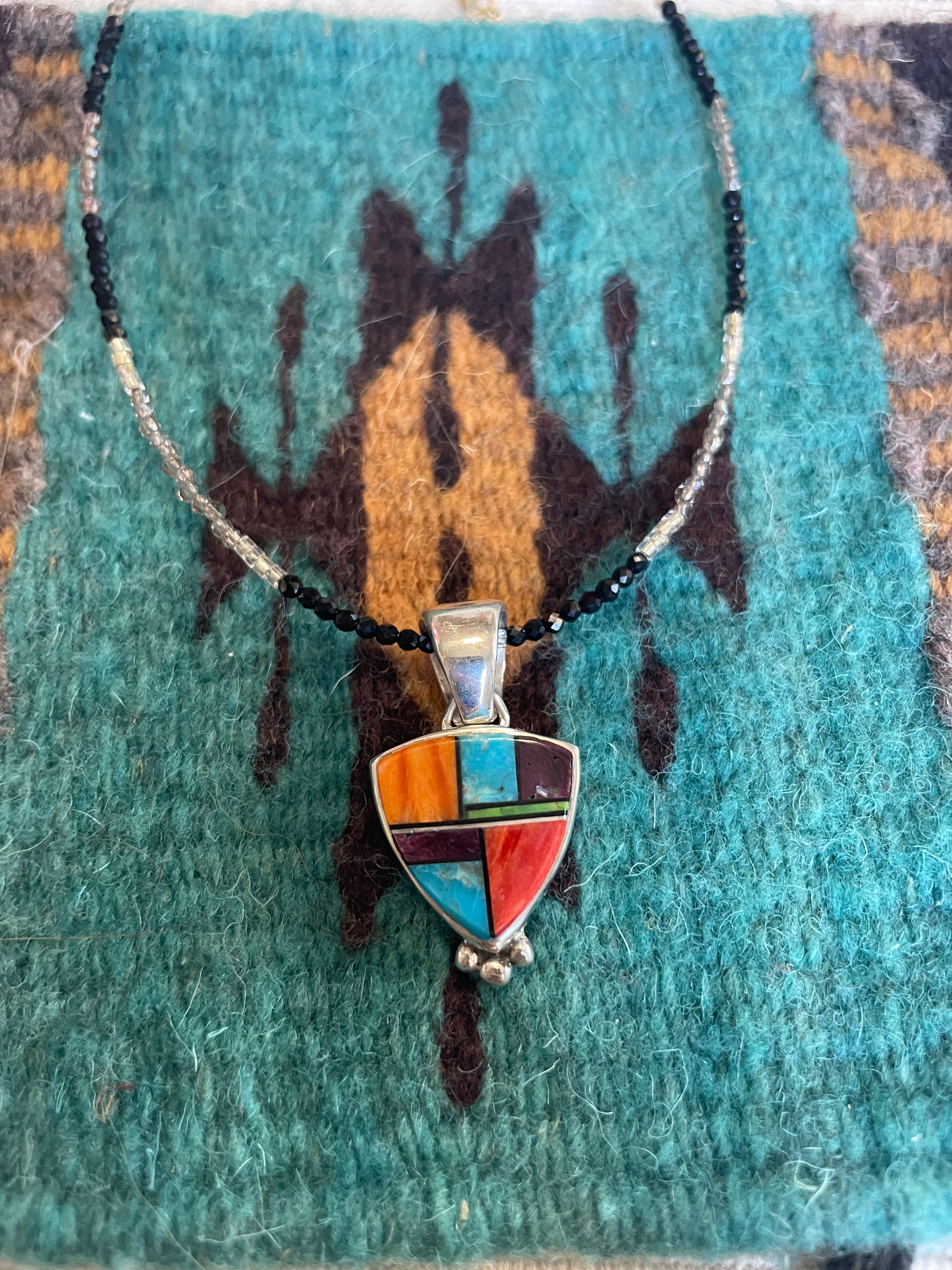Handcrafted Multi Stone Inlay & Sterling Silver Pendant
