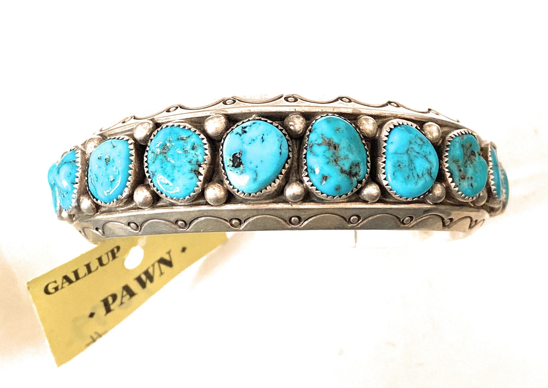 Navajo Old Pawn Vintage Kingman Turquoise & Sterling Silver Cuff Bracelet /