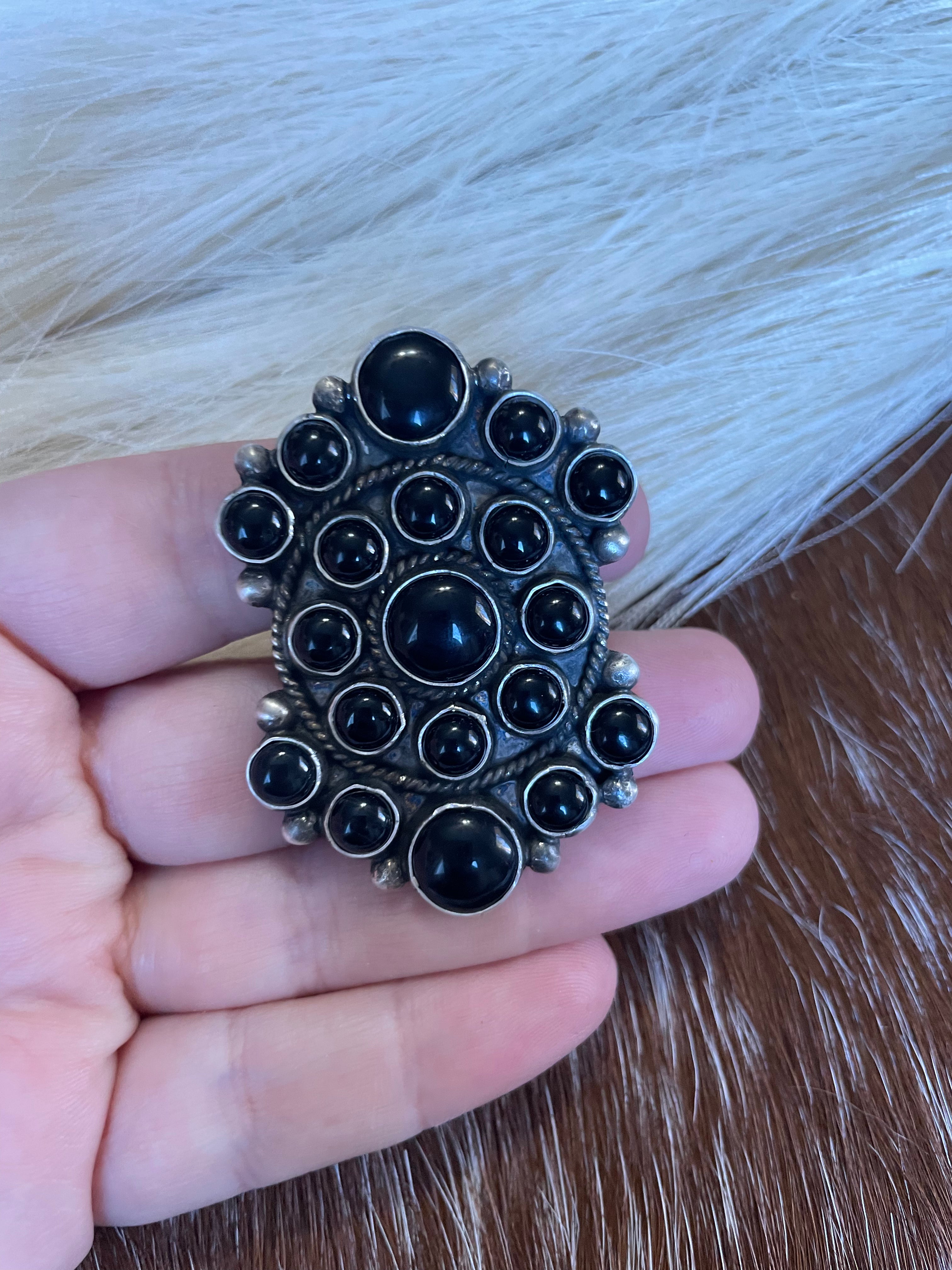 Handcrafted Sterling Silver Black Onyx Adjustable Statement Ring