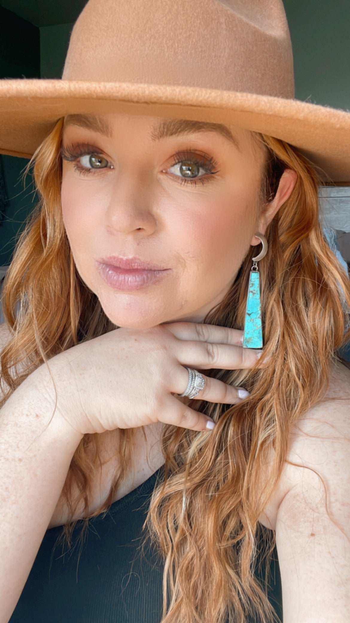 Handcrafted Turquoise & Sterling Silver Moon Slab Dangles Signed P Yazzie