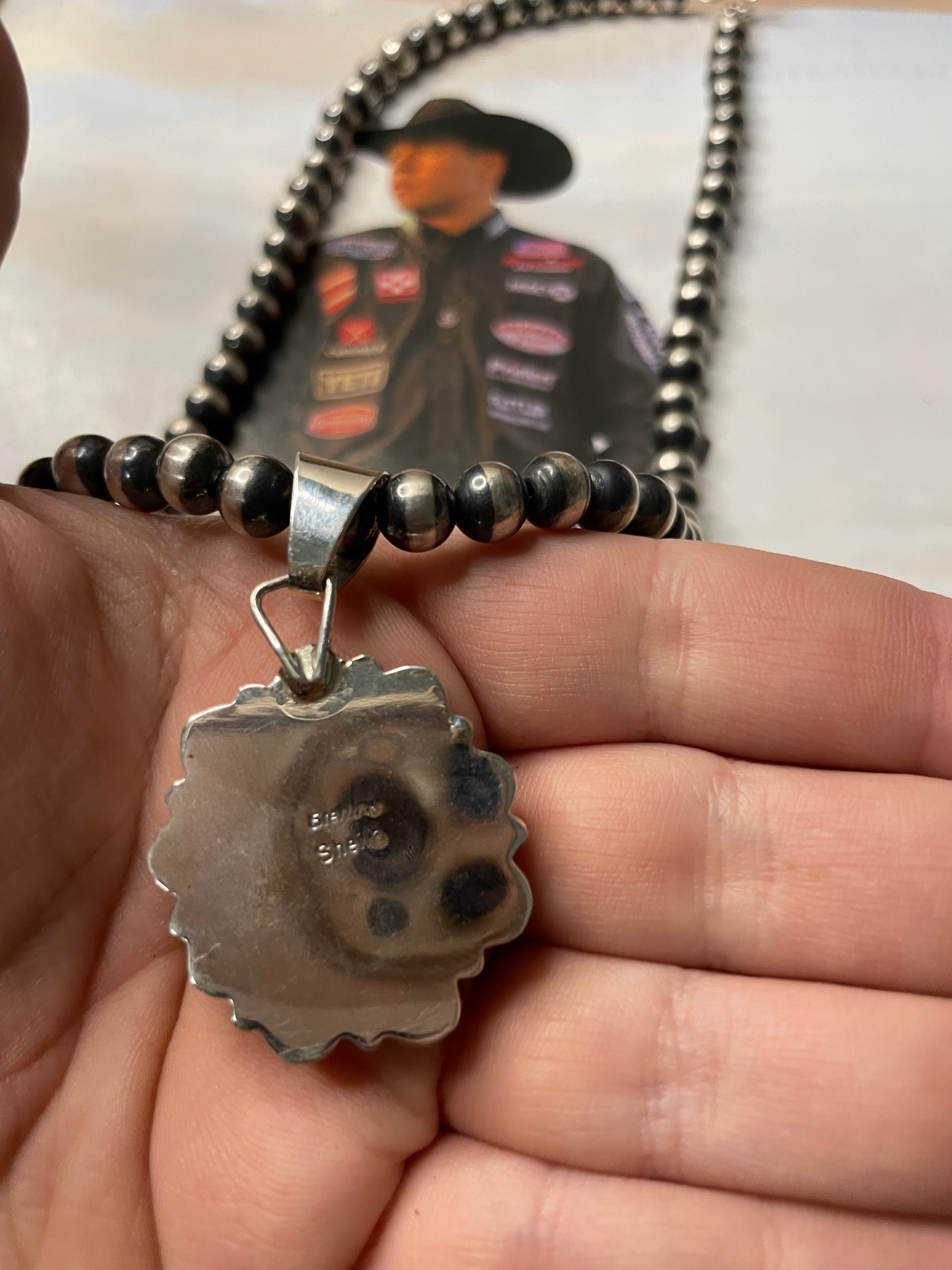 Handcrafted Queen Pink Conch Shell And Sterling Silver Pendant Signed Sheila