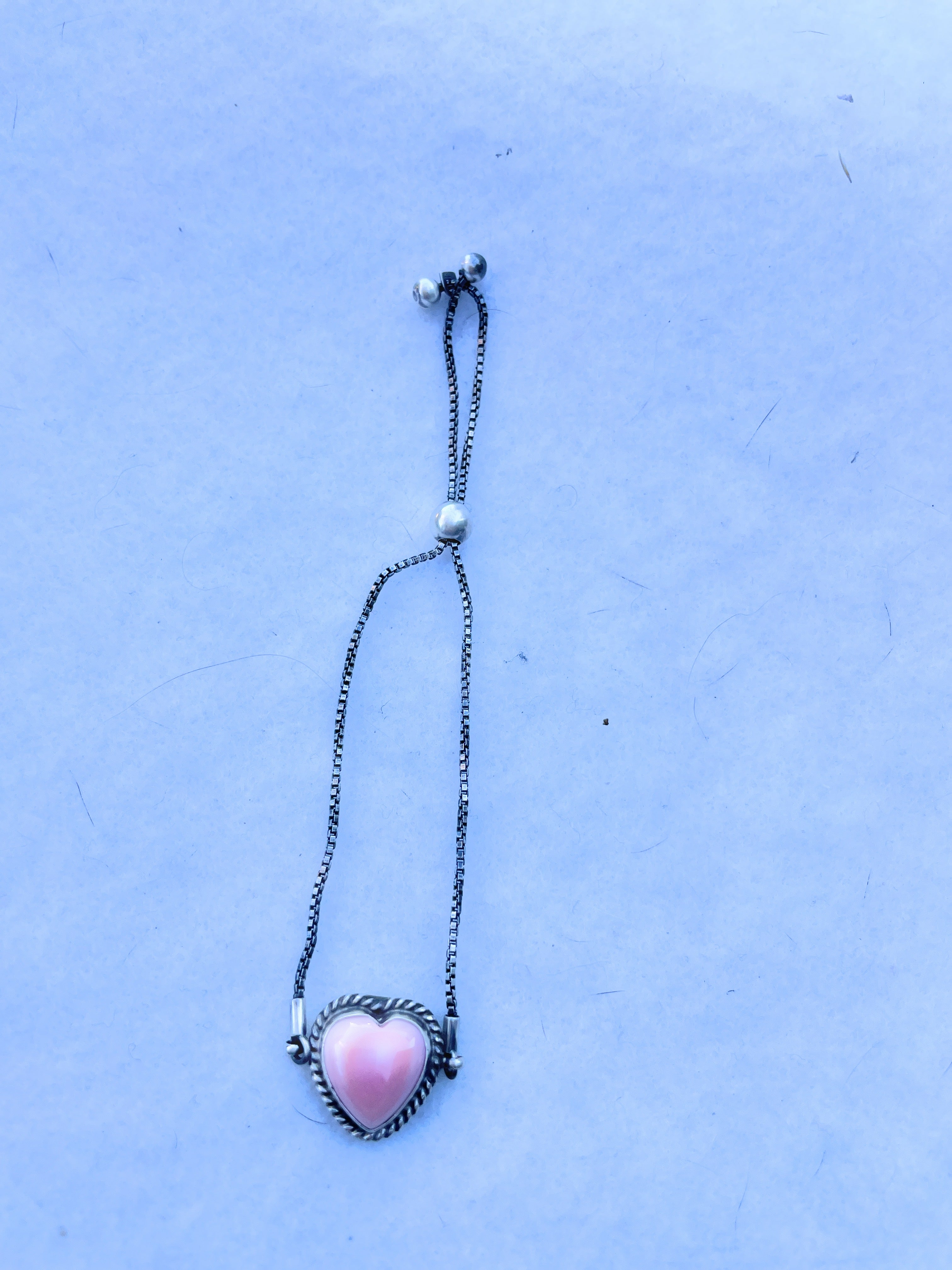 Queen Pink Conch Shell & Sterling Silver Heart Bracelet By P. Skeets