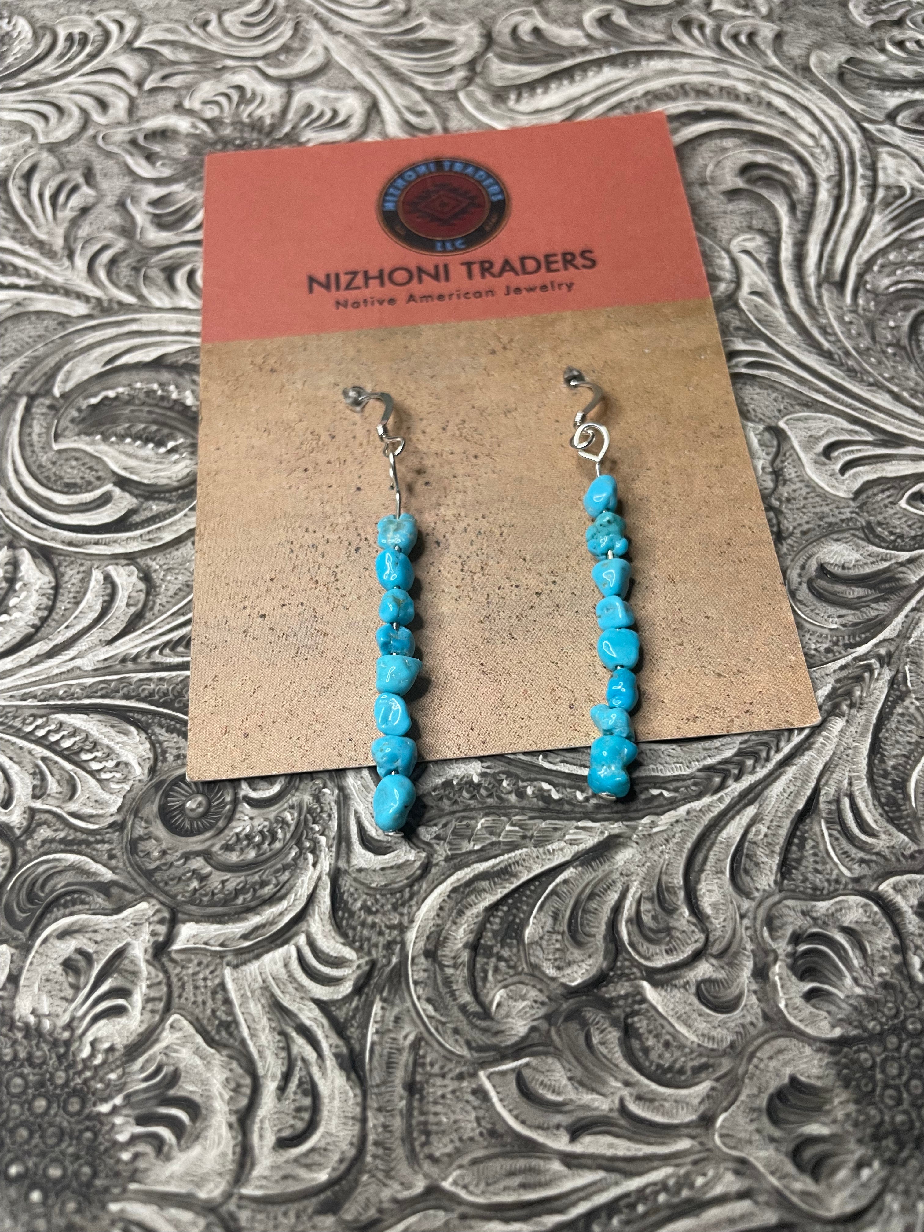 Handcrafted Sterling Silver & Turquoise Beaded Dangle Earrings