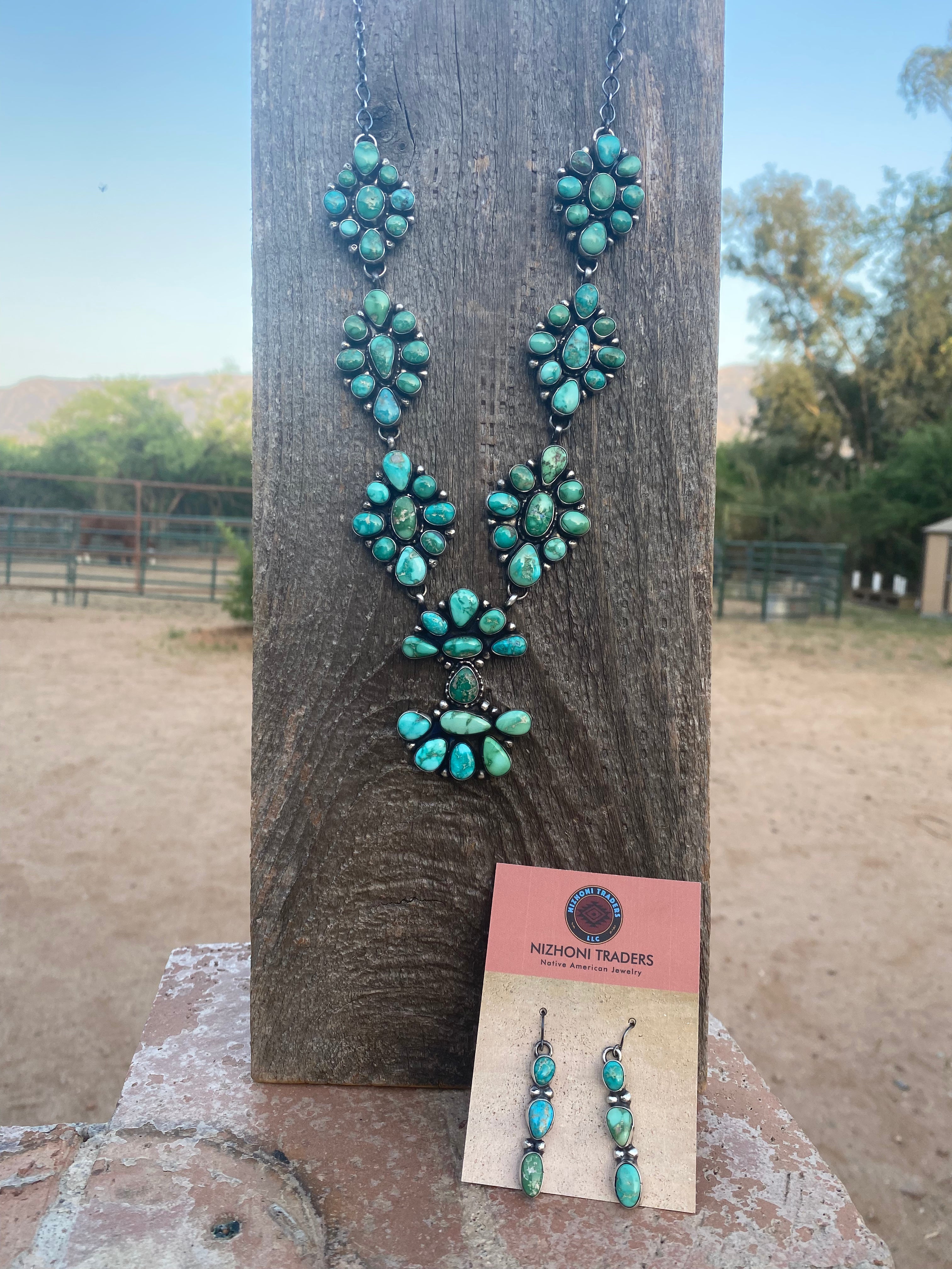 Handcrafted Sheila Becenti Royston Turquoise Drop Necklace Set