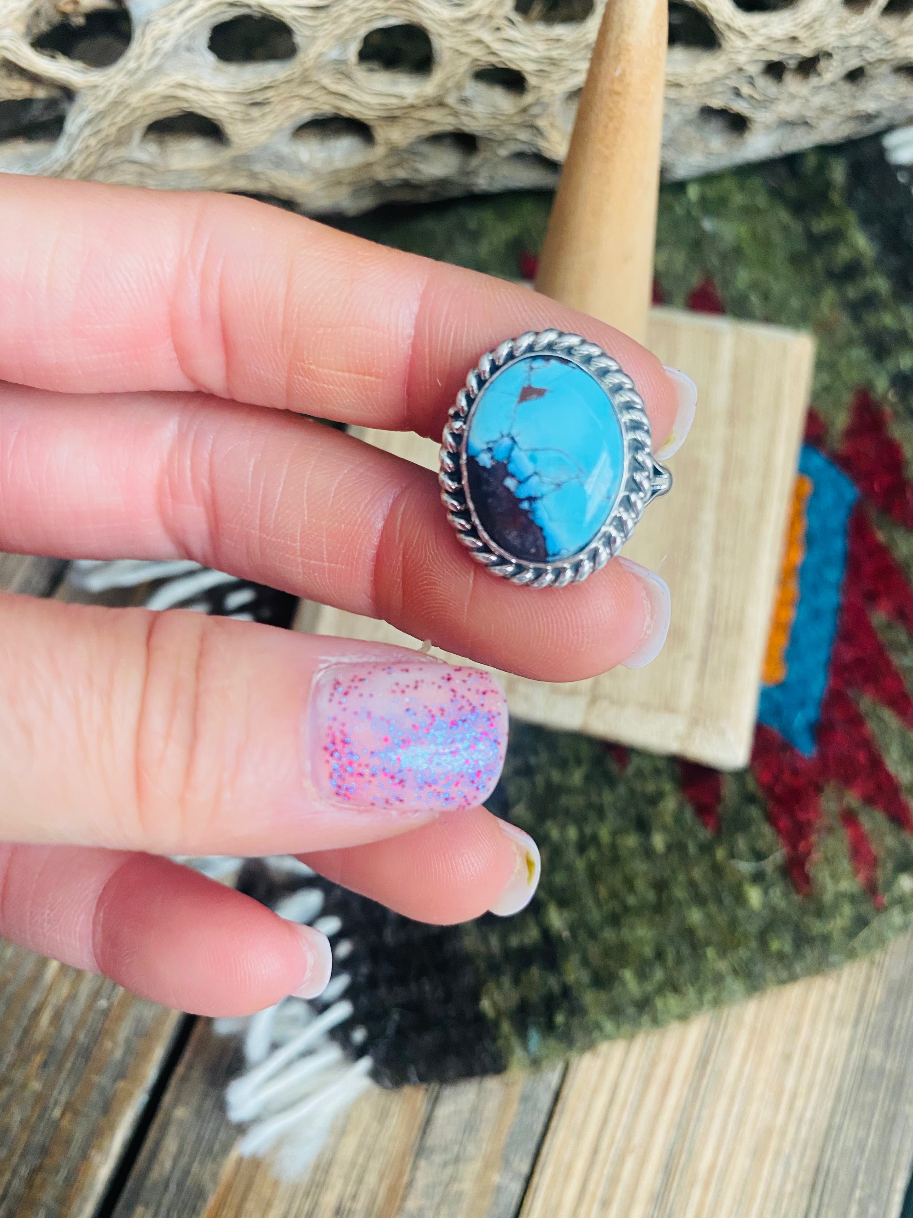 Handcrafted Golden Hills Turquoise & Sterling Silver Ring Size 6.5 Signed