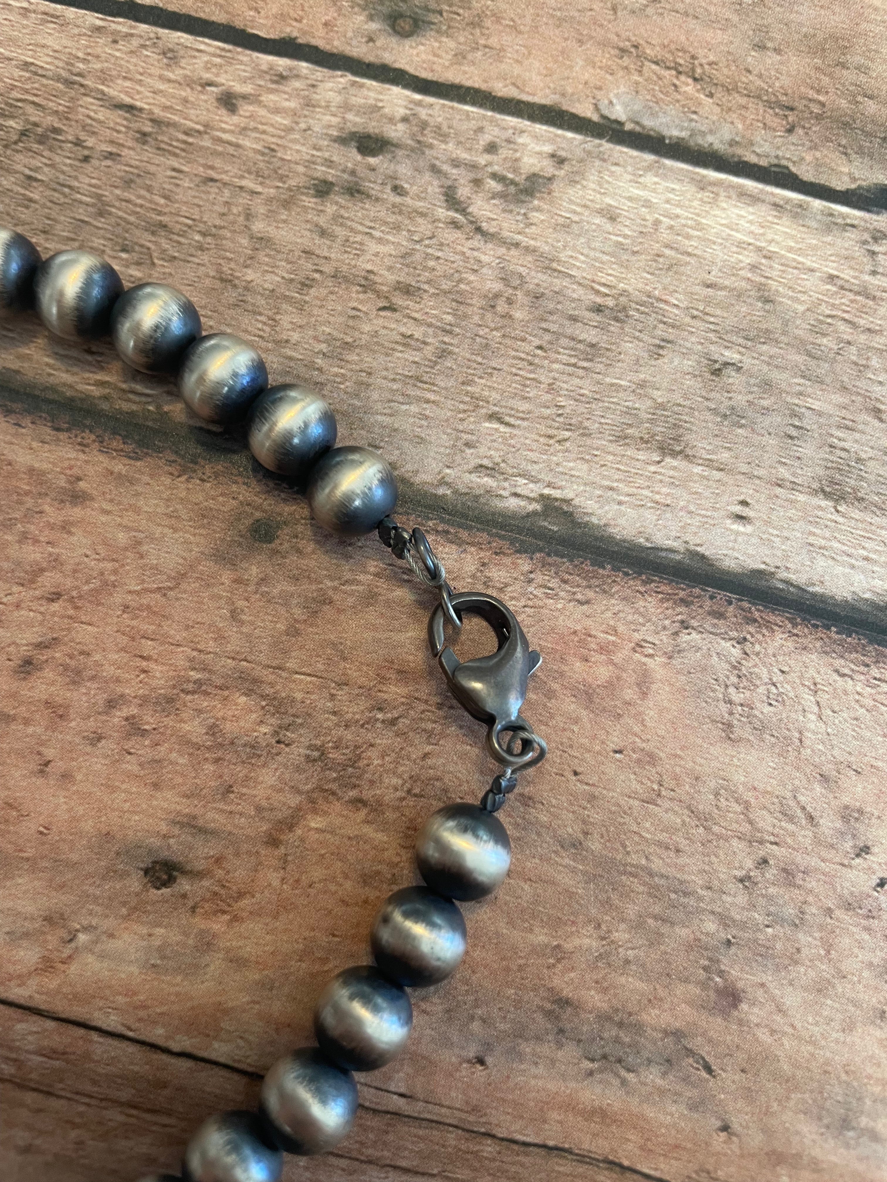 Navajo Beaded Sterling Silver & Royston Turquoise Necklace Set by Ella Peters