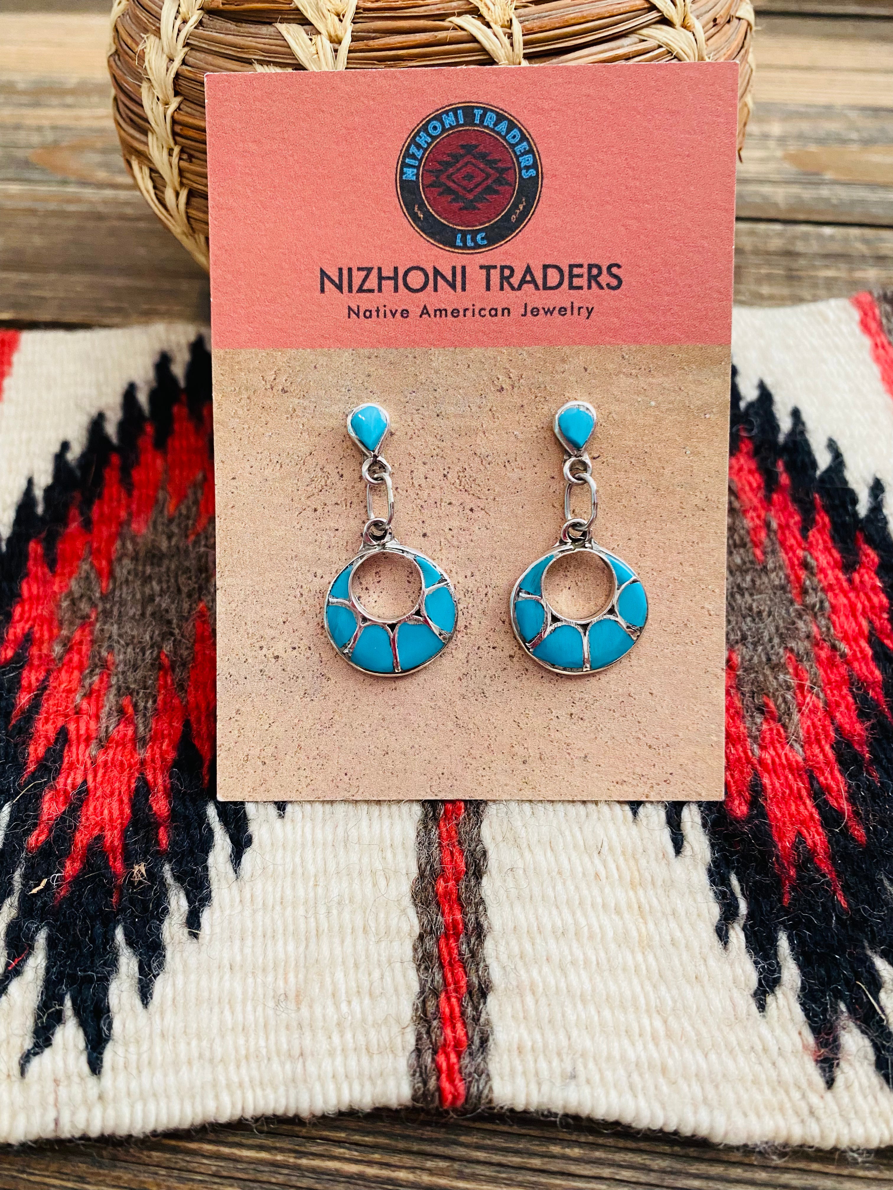Handcrafted Sterling Silver & Turquoise Inlay Dangle Earrings