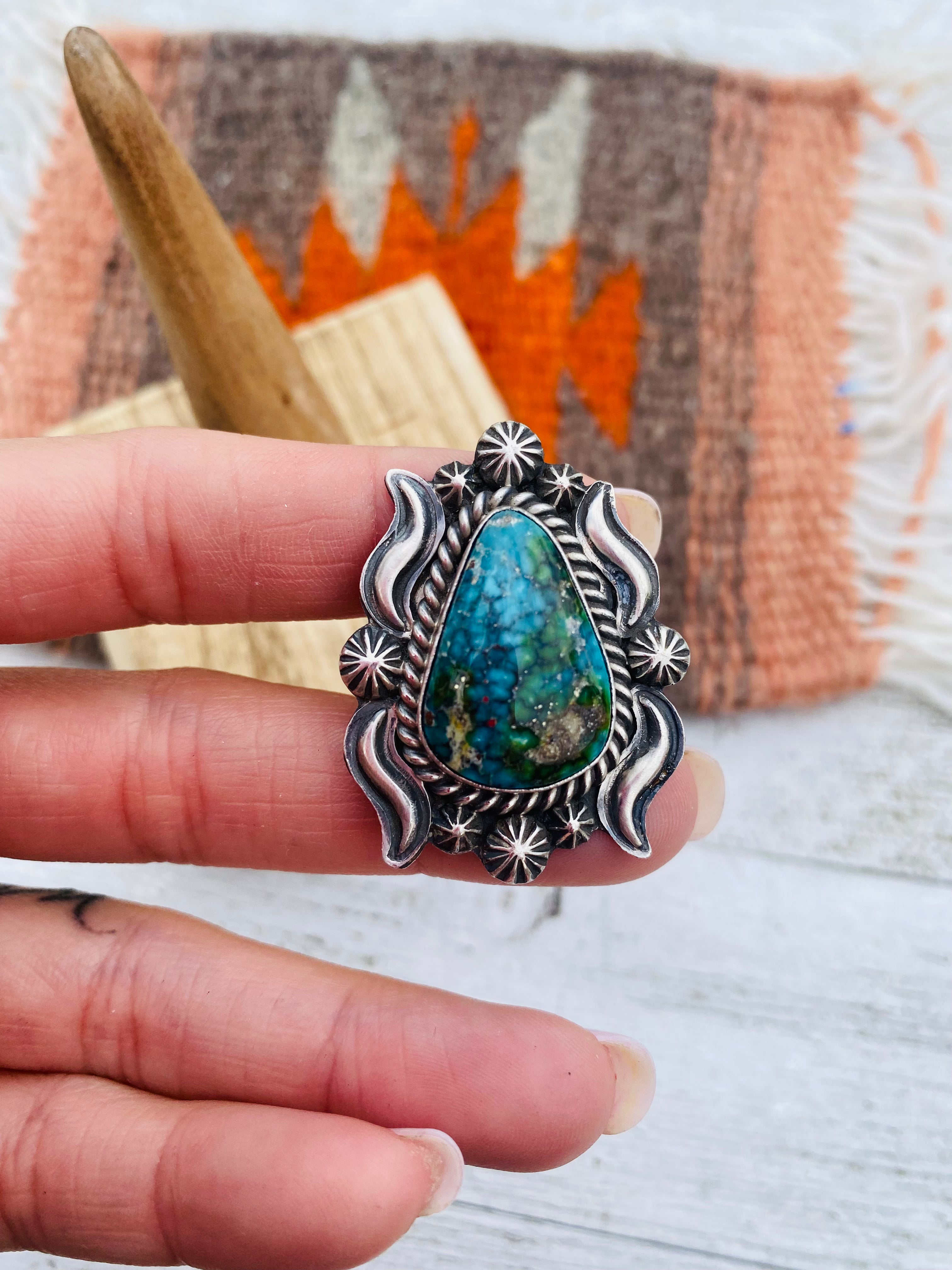 Navajo Kingman Web Turquoise & Sterling Silver Ring Size 6