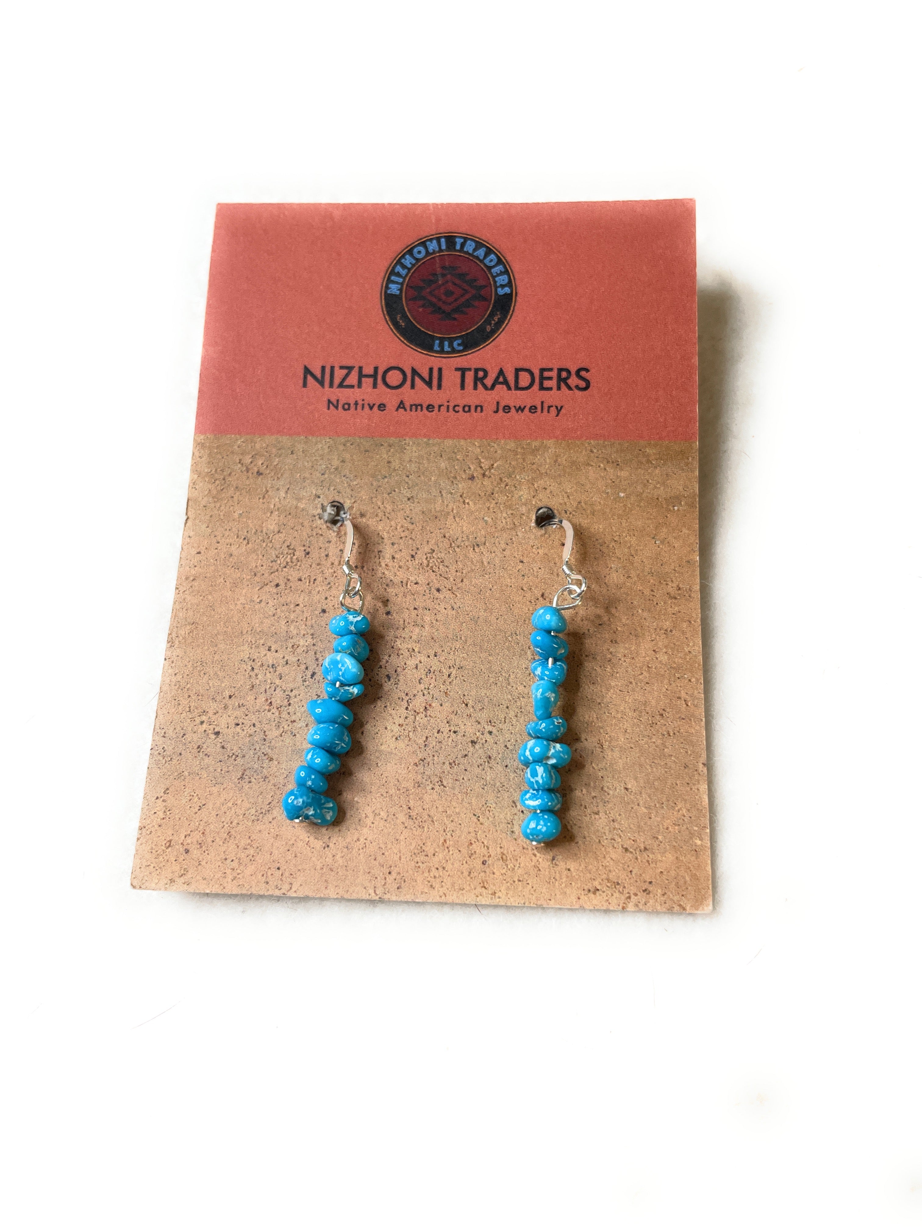 Handcrafted Sterling Silver & Turquoise Beaded Dangle Earrings 1.5”