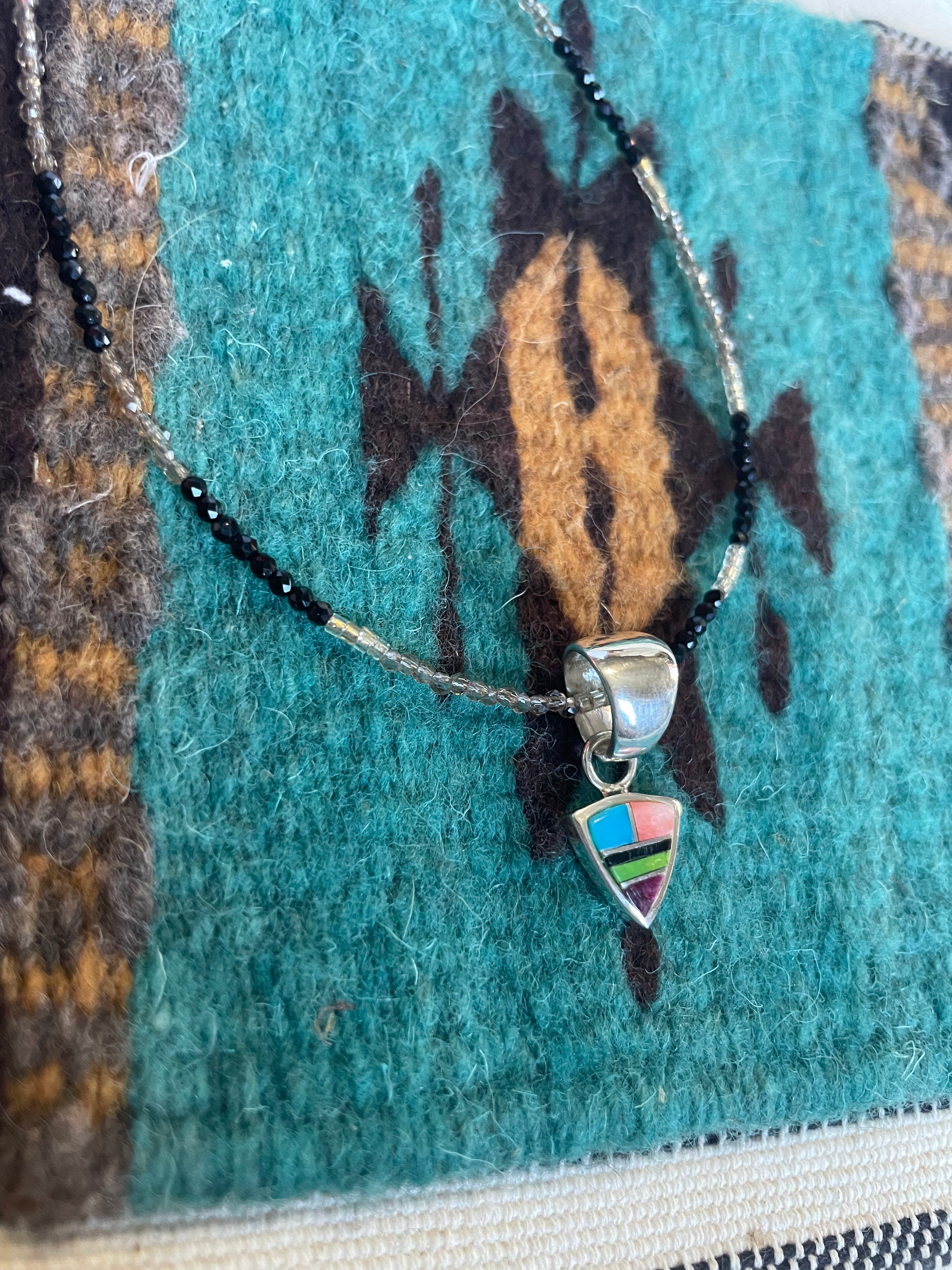 Handcrafted Multi Stone Inlay & Sterling Silver Circle Pendant