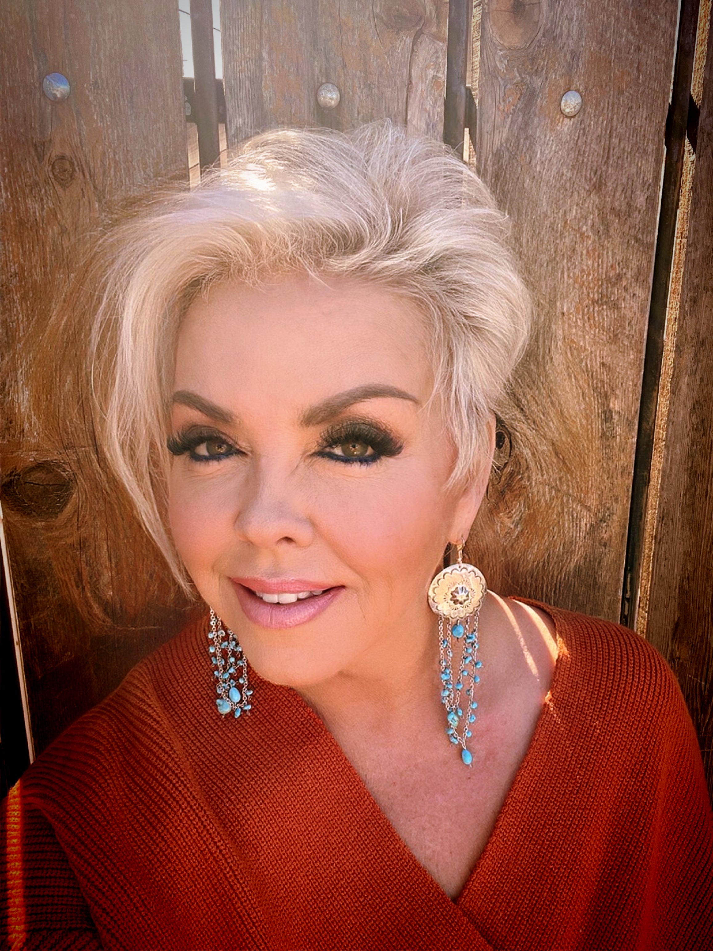 Sterling Silver Turquoise Concho Chain Dangle Earrings