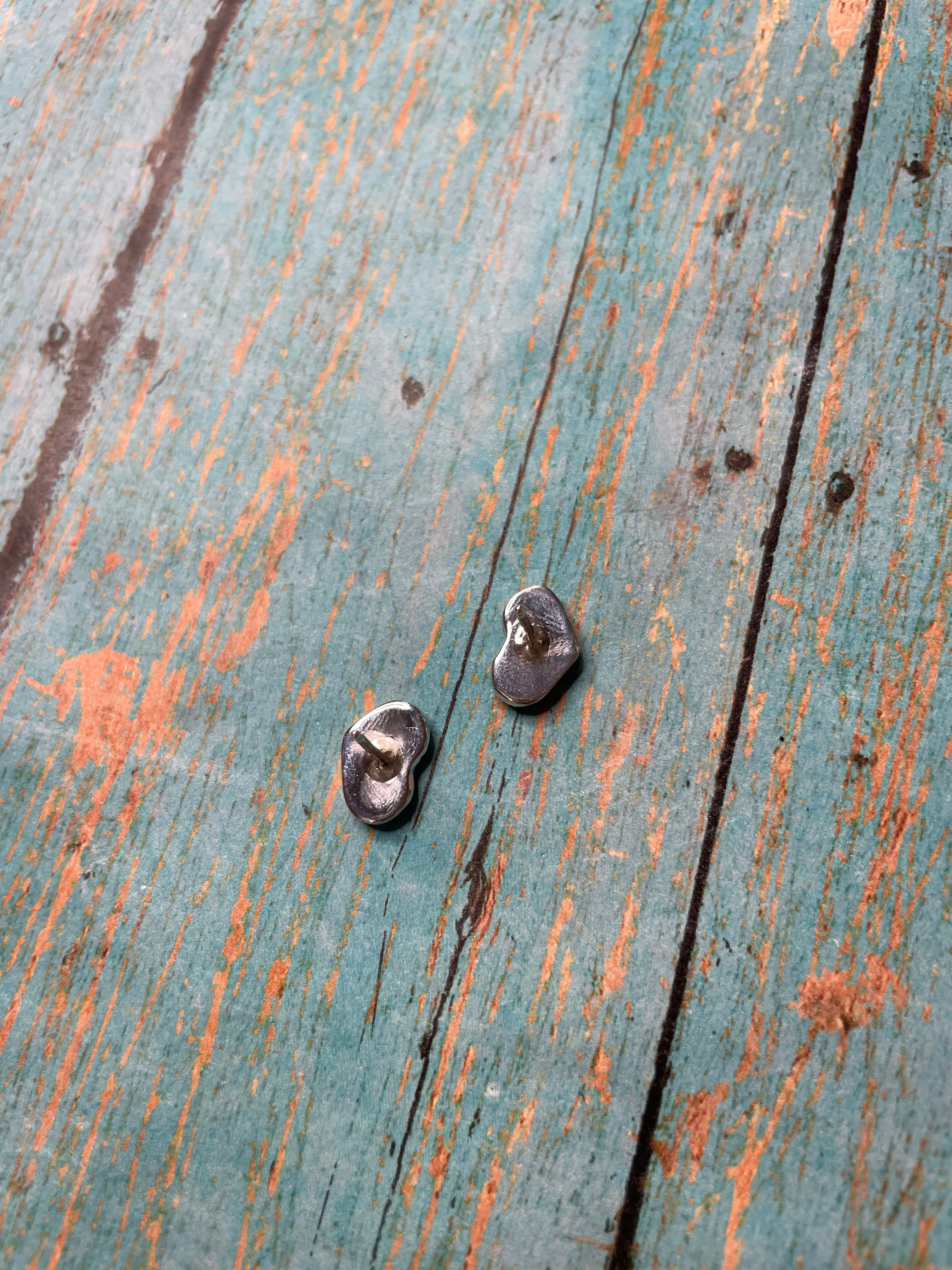 Handcrafted Sterling Silver & Multi Stone Inlay Stud Heart Earrings