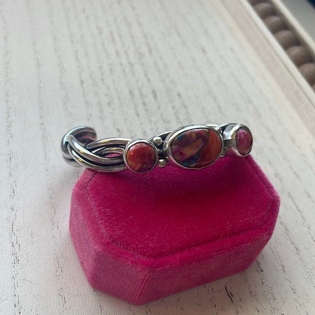 Navajo Pink Dream Mojave & Sterling Silver Cuff Bracelet Signed