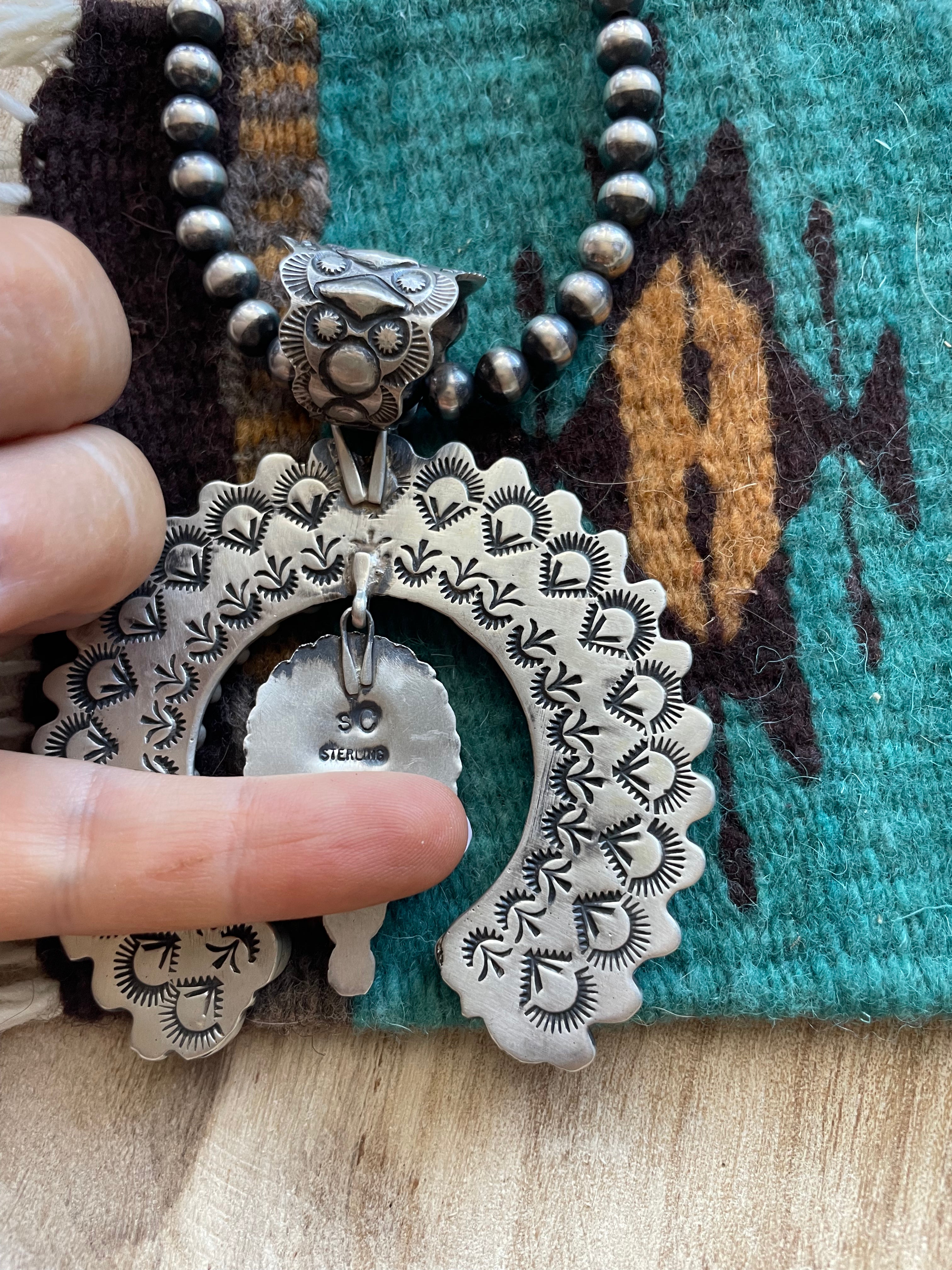 Handcrafted Sterling Silver, Turquoise & White Buffalo Naja Pendant Signed