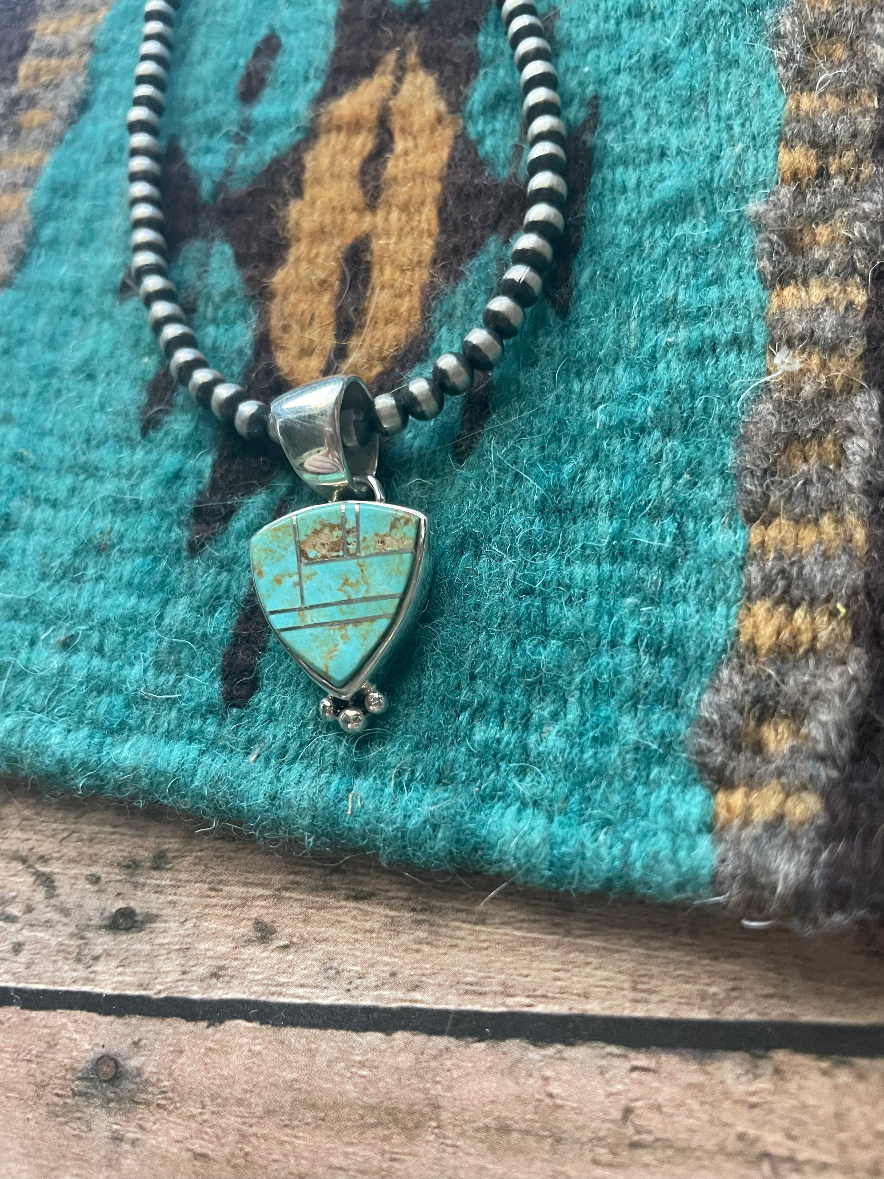 Handcrafted Number 8 Turquoise Inlay & Sterling Silver Pendant