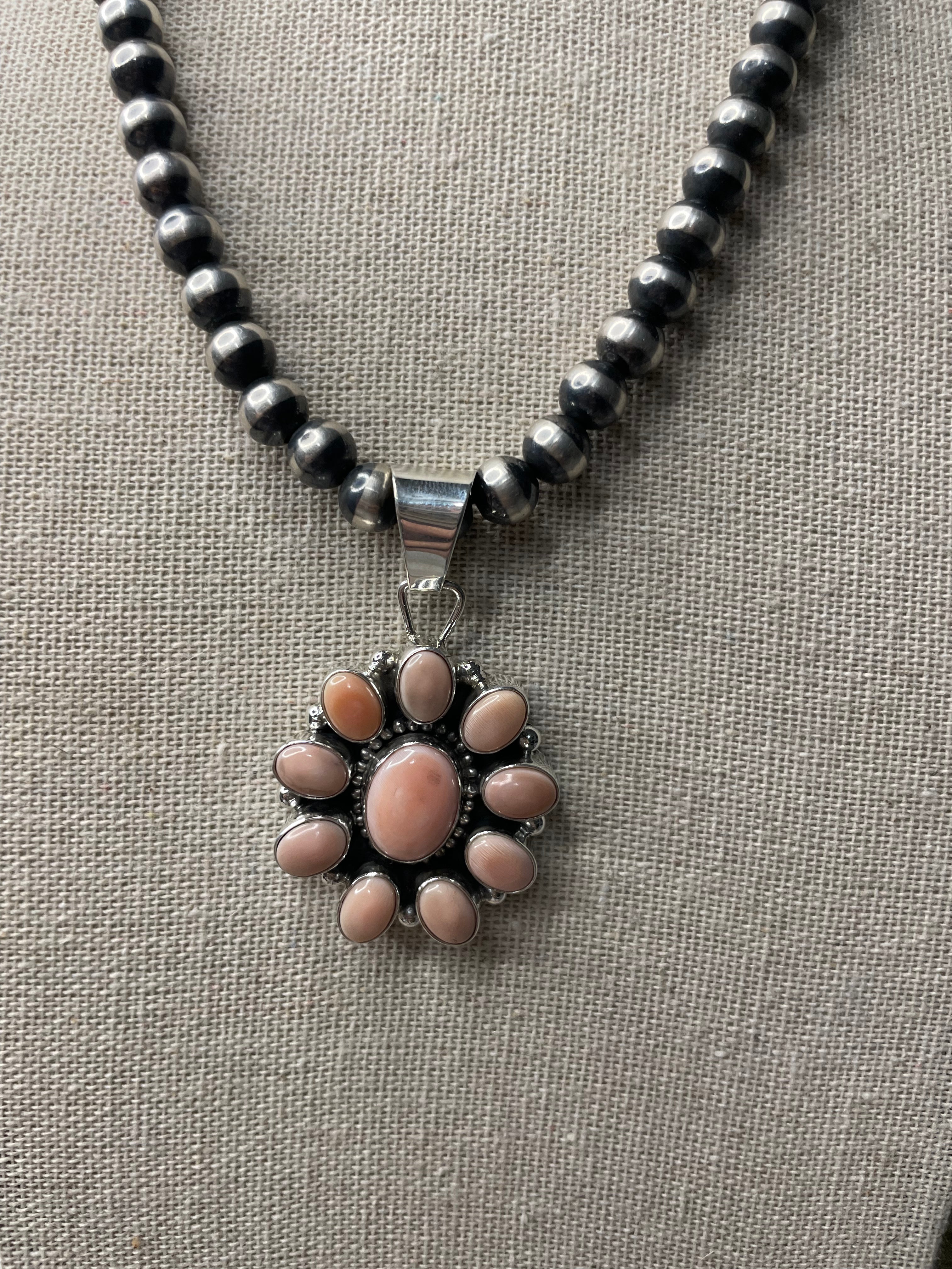 Handcrafted Queen Pink Conch Shell And Sterling Silver Pendant Signed Sheila