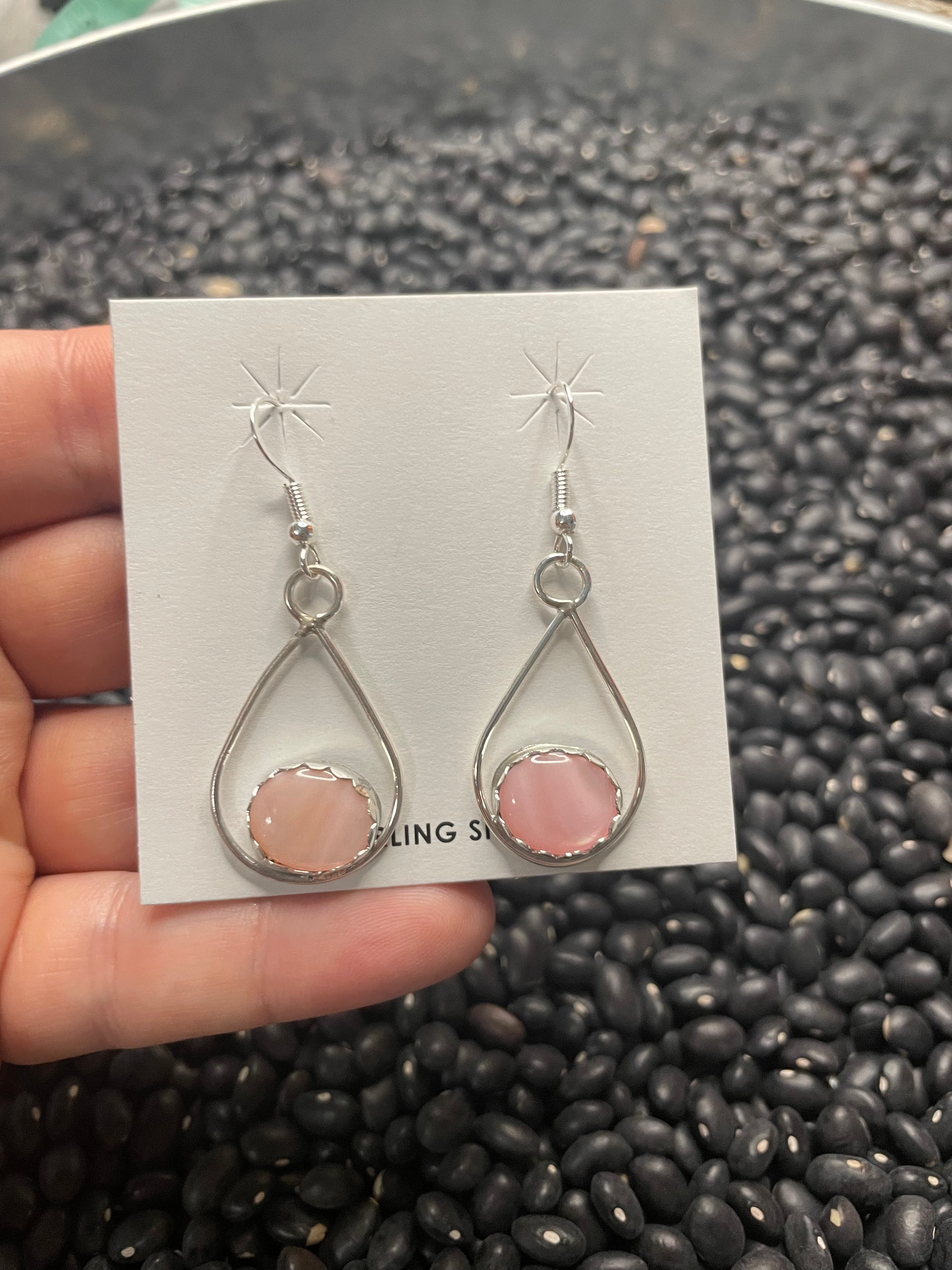 Handcrafted Pink Opal And Sterling Silver Dangle Earrings Signed Bryan Sandoval