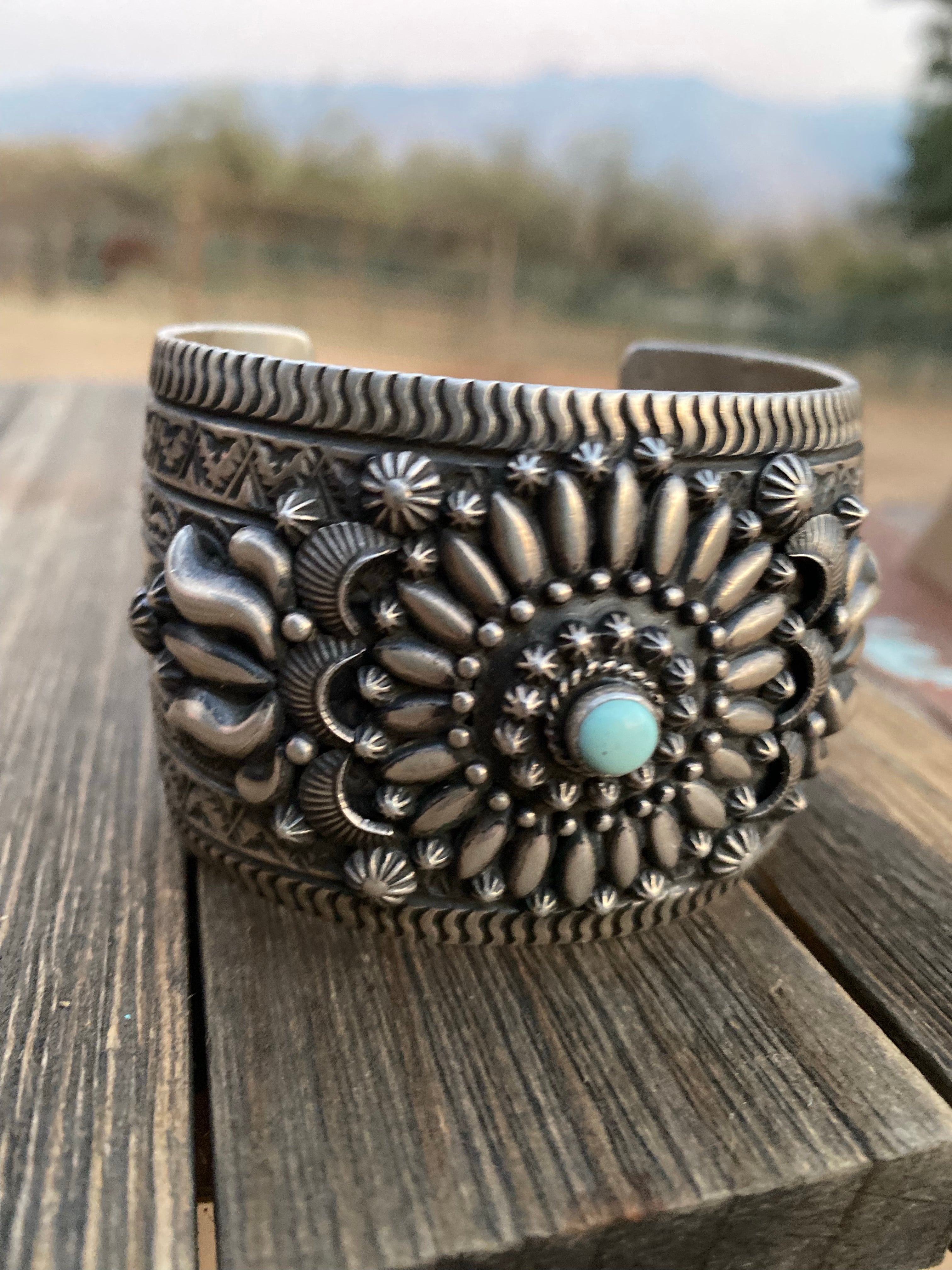 Handcrafted Darryl Becenti Southwest Sterling Silver & Dry Creek Turquoise Cuff Bracelet