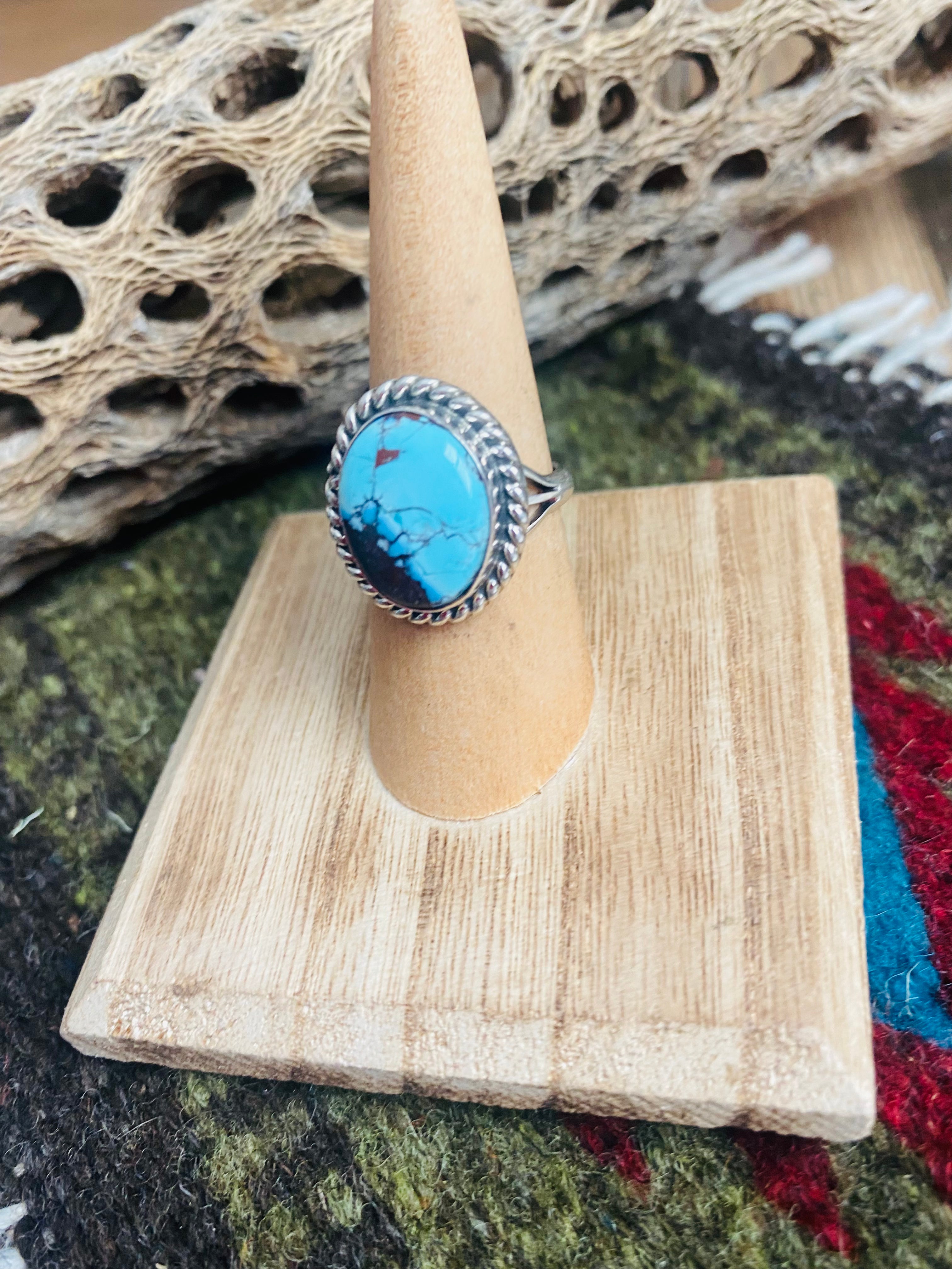 Handcrafted Golden Hills Turquoise & Sterling Silver Ring Size 6.5 Signed