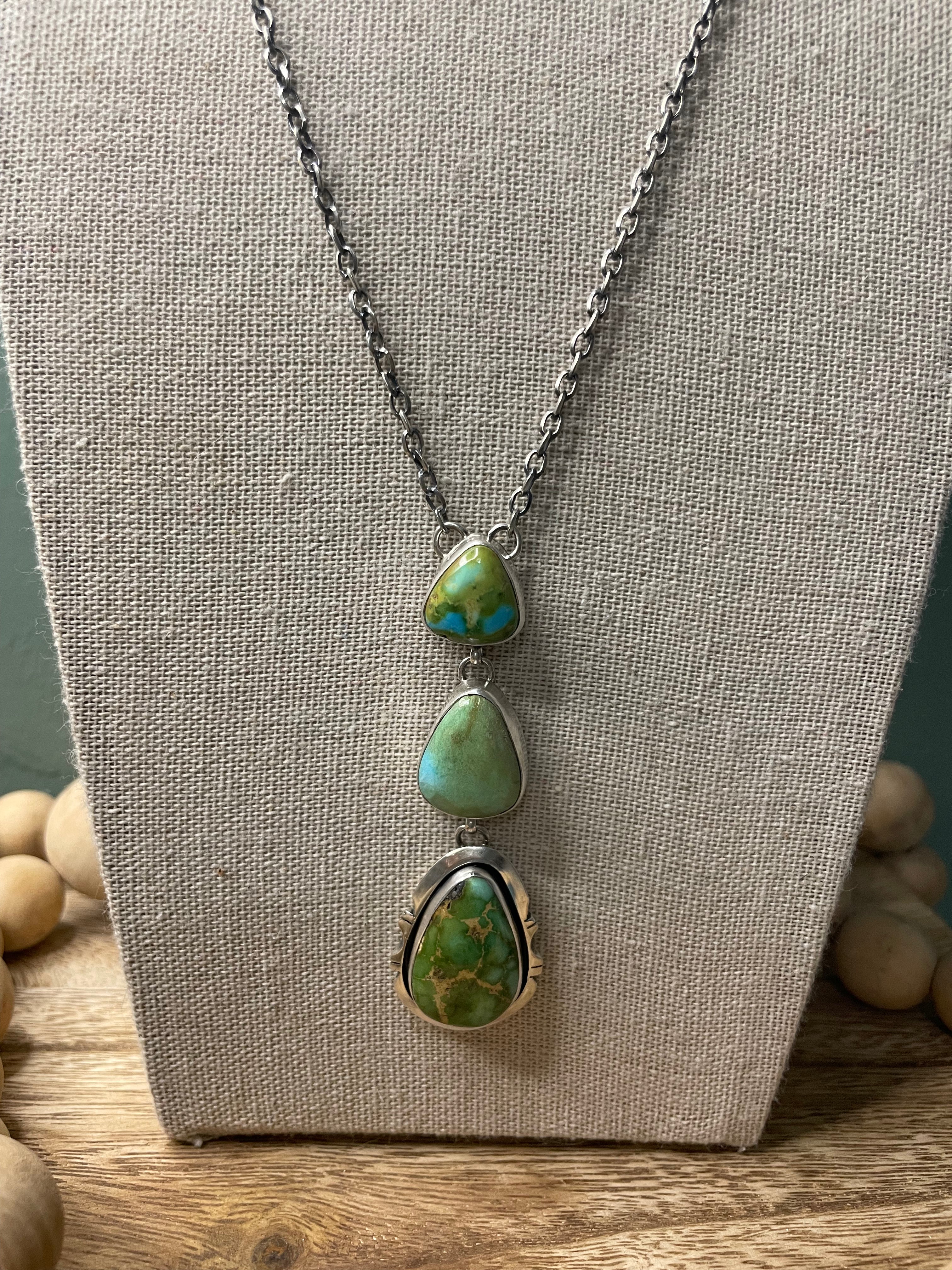 Handcrafted Sterling Silver And Sonoran Mountain Turquoise Lariat Necklace