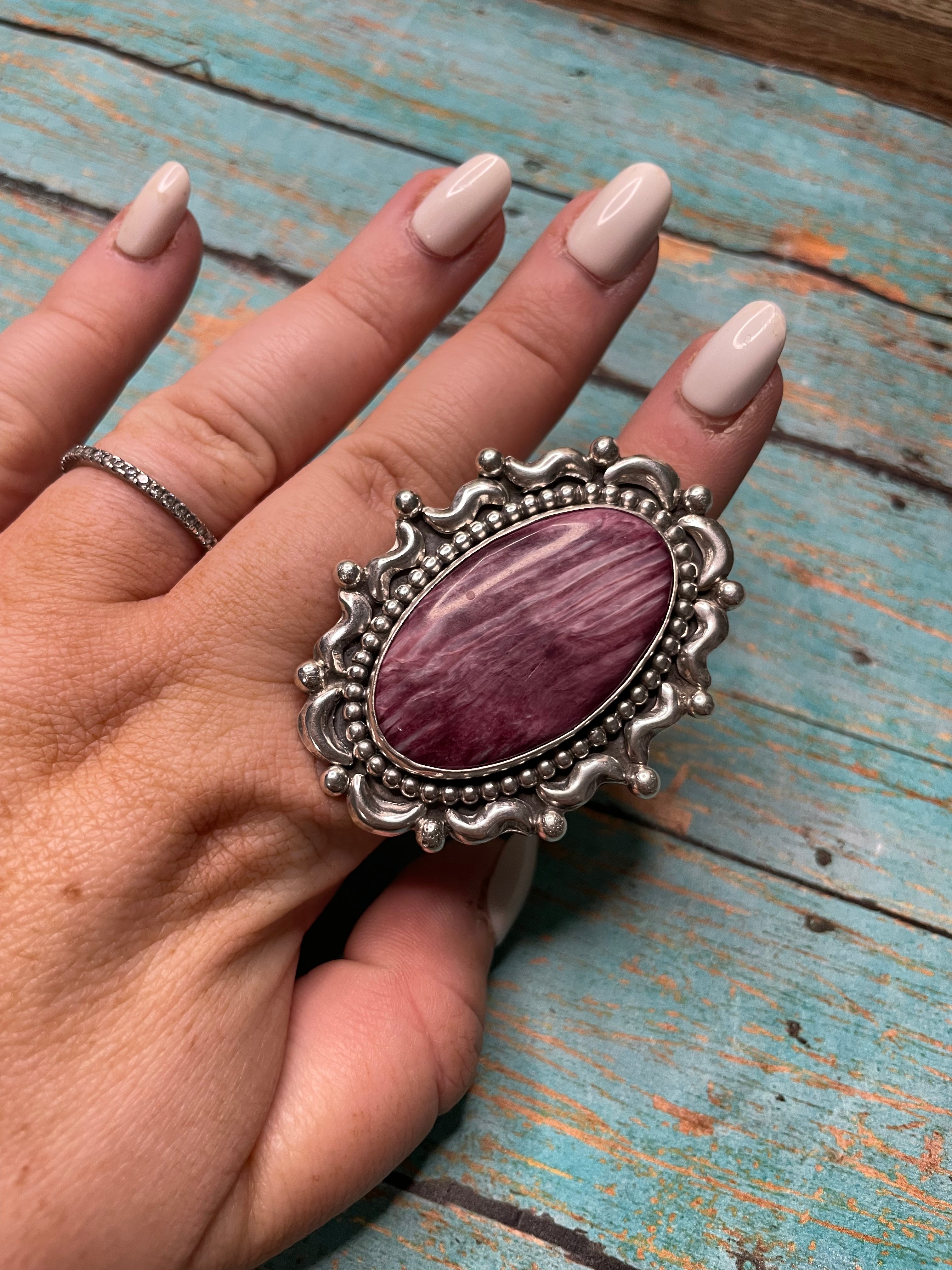 Handcrafted Spiny Sterling Silver Adjustable Ring Signed