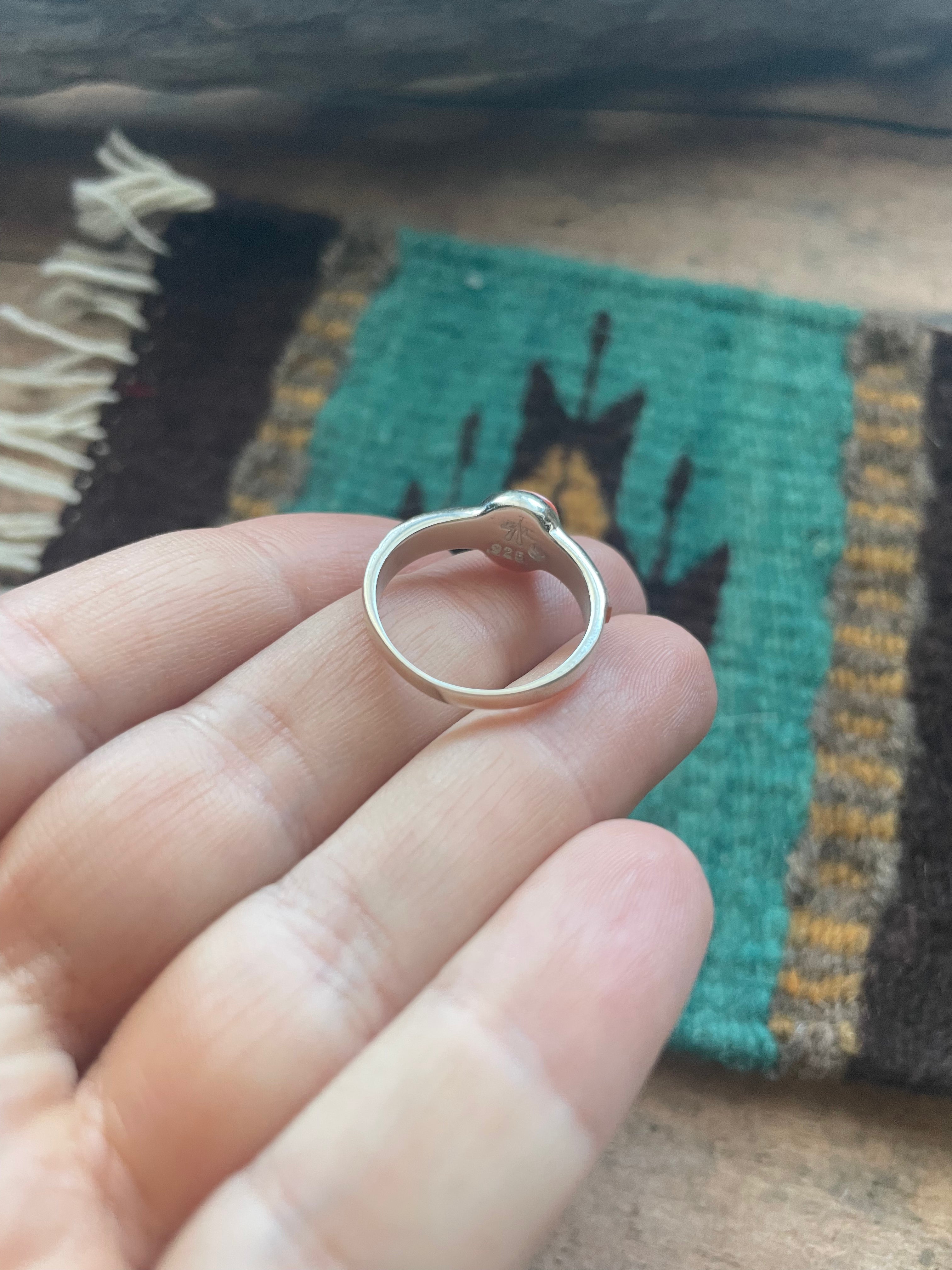 Navajo Sterling Silver & Multi Stone Inlay Ring Size 7.5